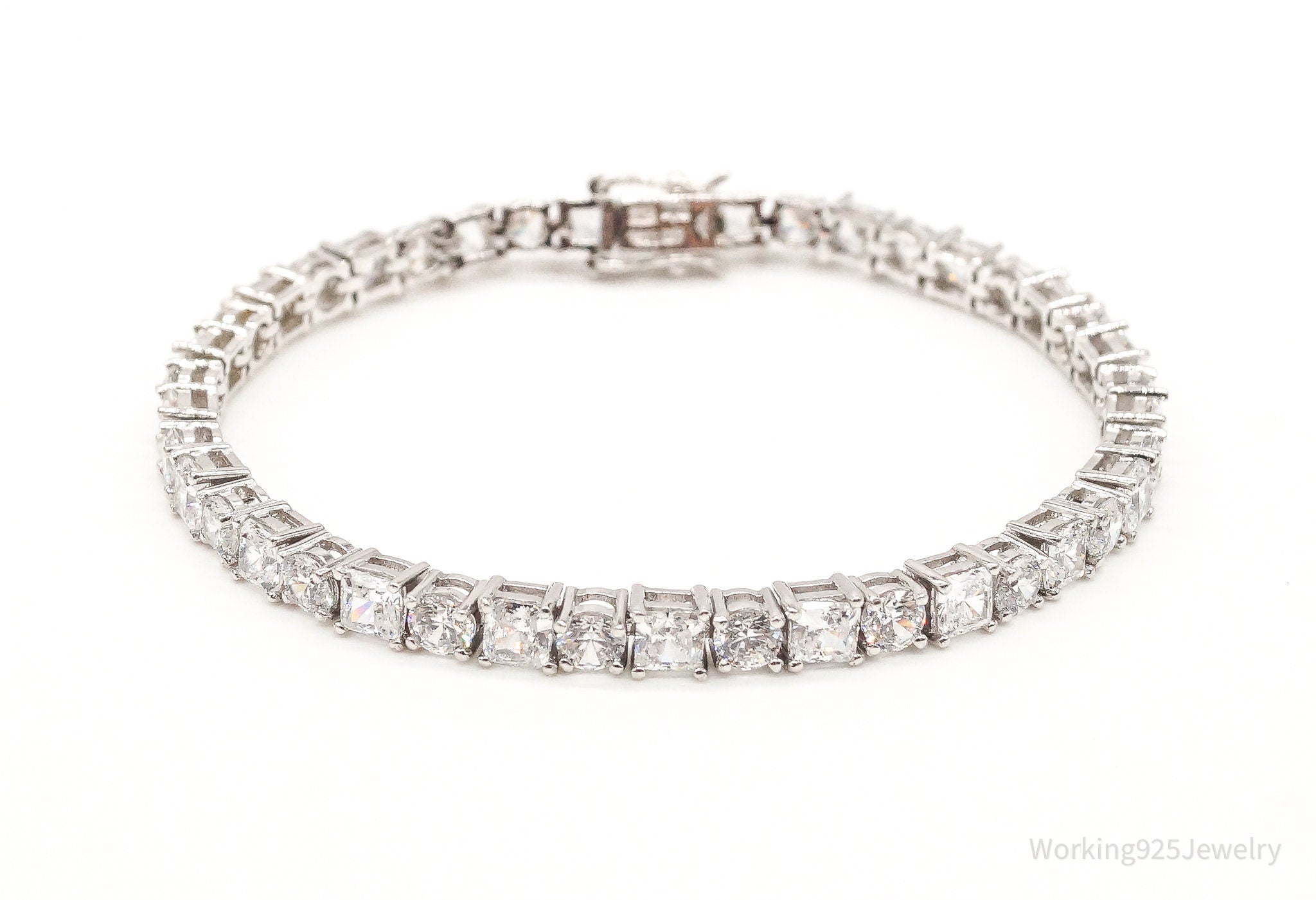 Vintage Large Cubic Zirconia Sterling Silver Tennis Bracelet