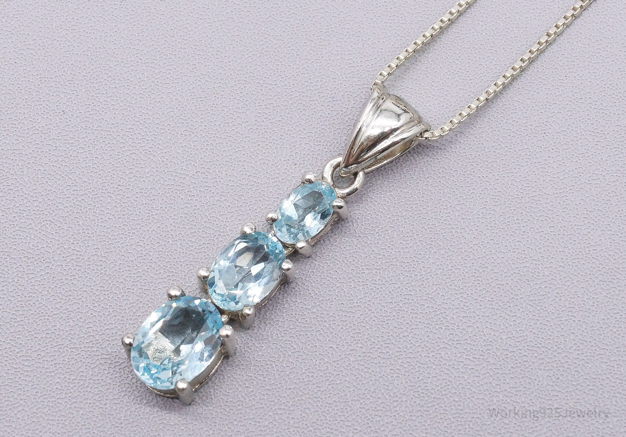 Vintage Blue Topaz Sterling Silver Necklace 18"