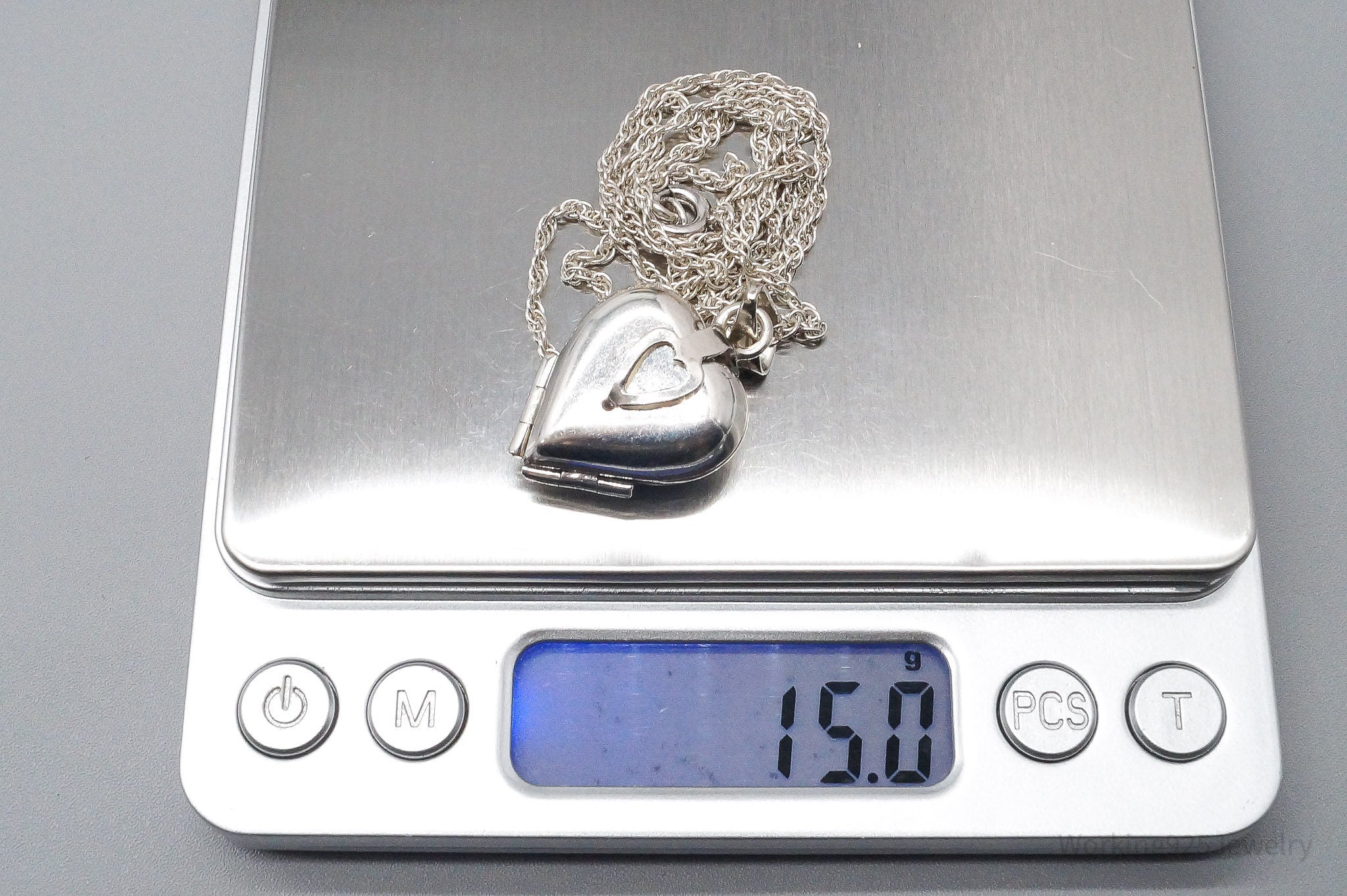 Vintage Large 4 Picture Heart Locket Sterling Silver Necklace 20"