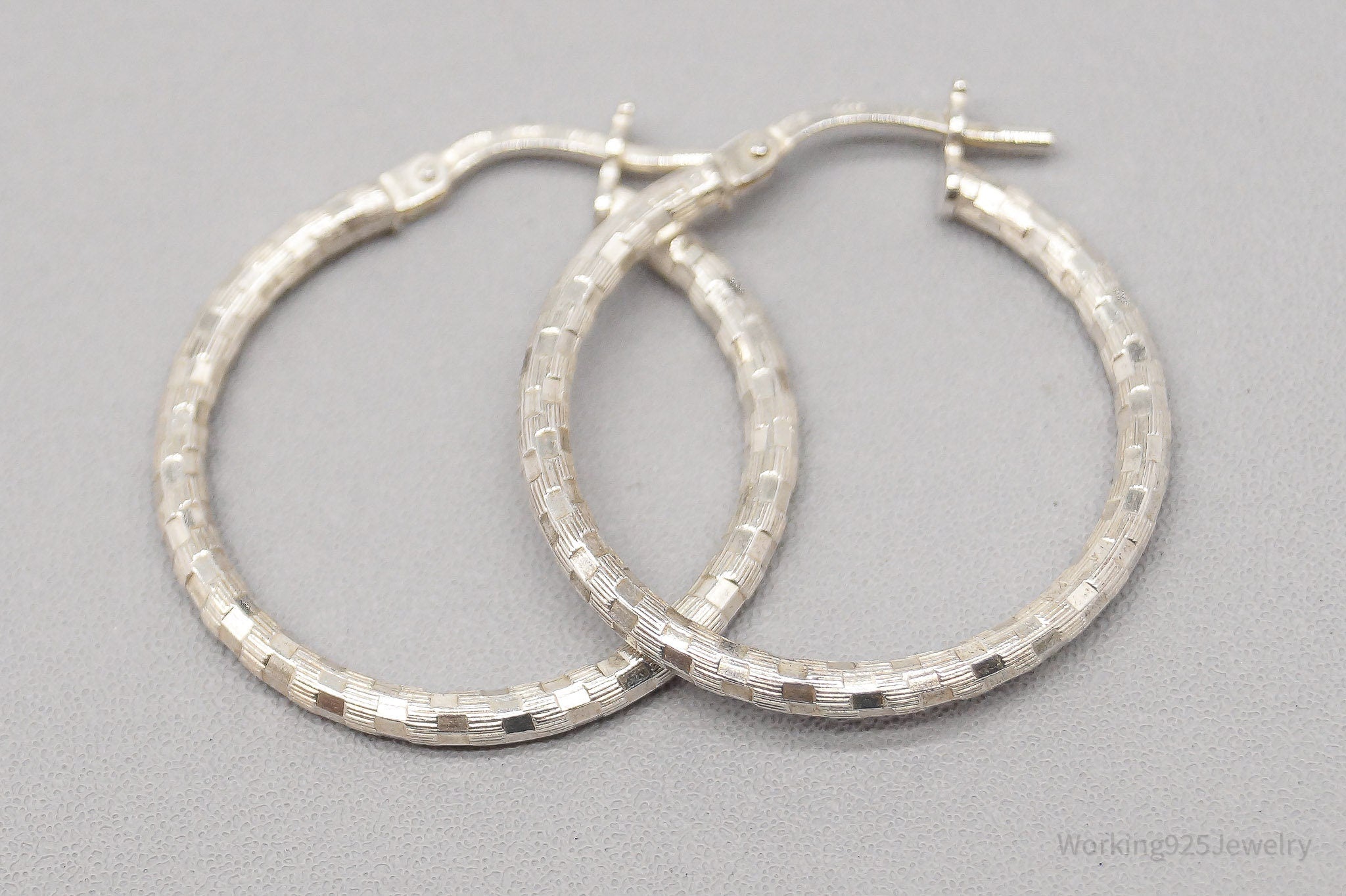 Vintage Textured Sterling Silver Hoop Earrings