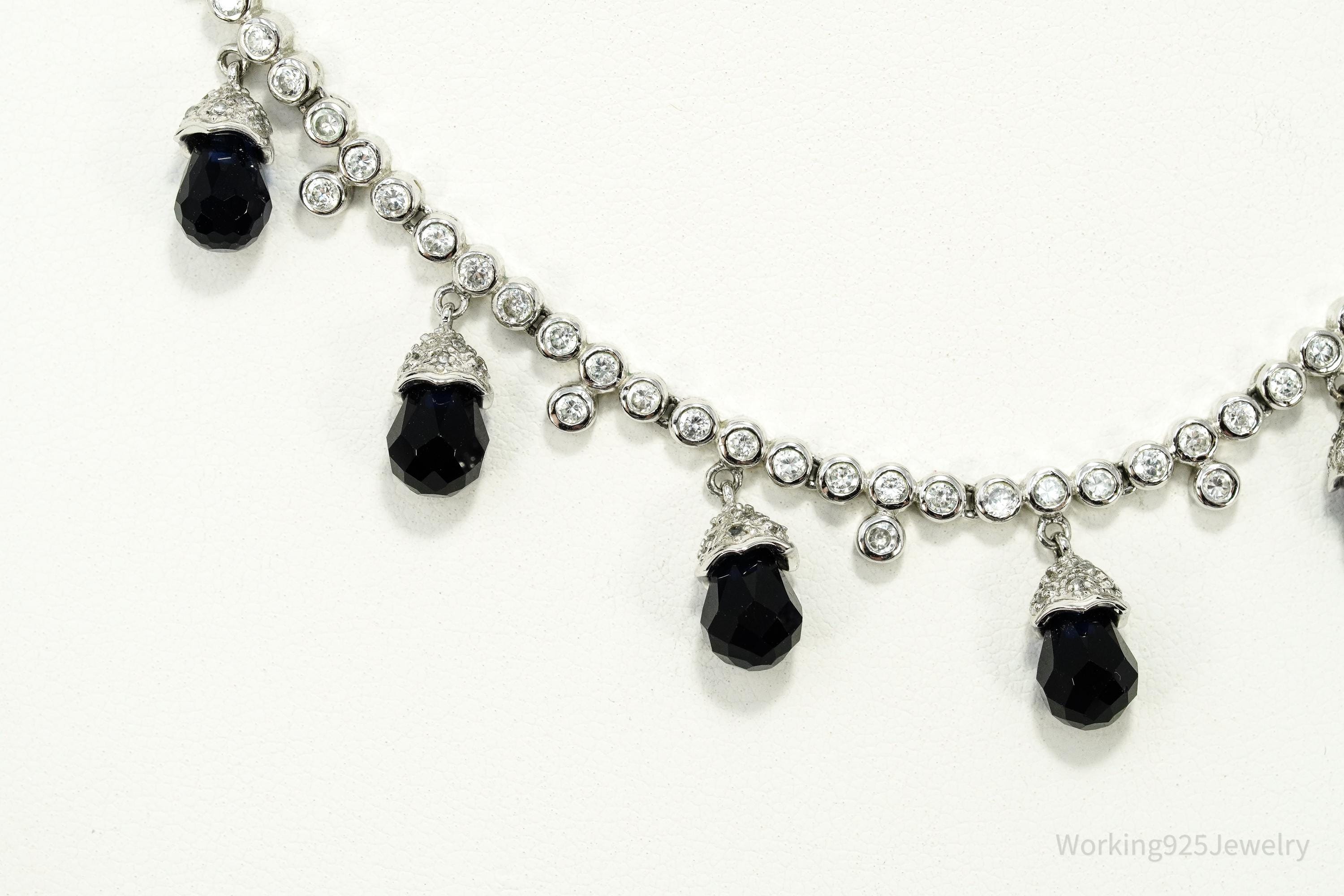 Vintage Lab Created Sapphire & Cubic Zirconia Sterling Silver Necklace 16"