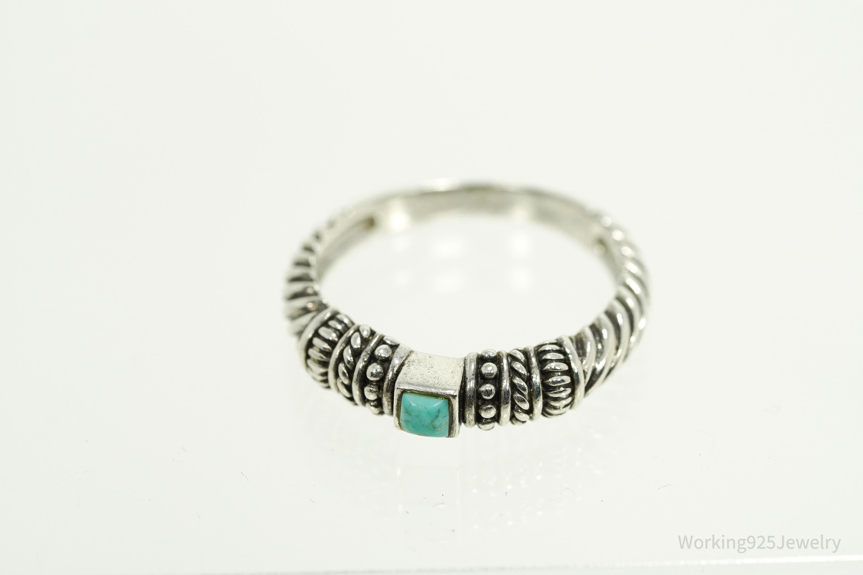 Vintage Turquoise Silver Ring - Size 7.5