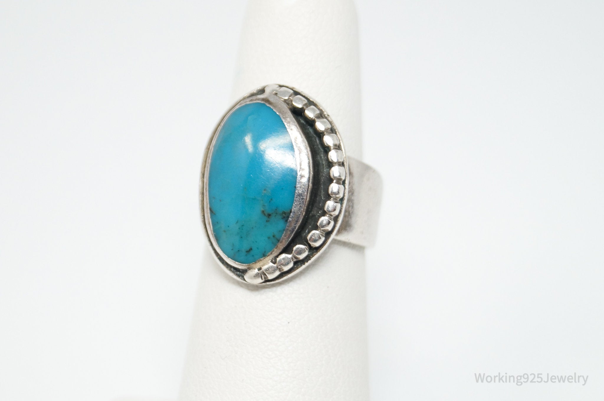 Vtg Native American Turquoise Unsigned Sterling Silver Ring - Sz 6