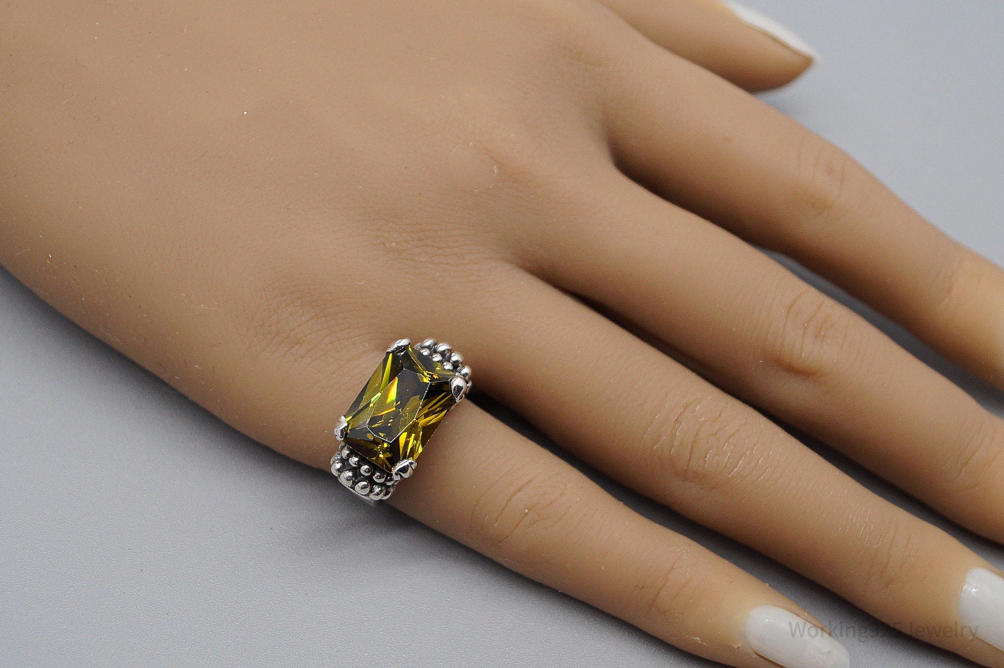 Vintage Yellow Cubic Zirconia Sterling Silver Ring Size 6