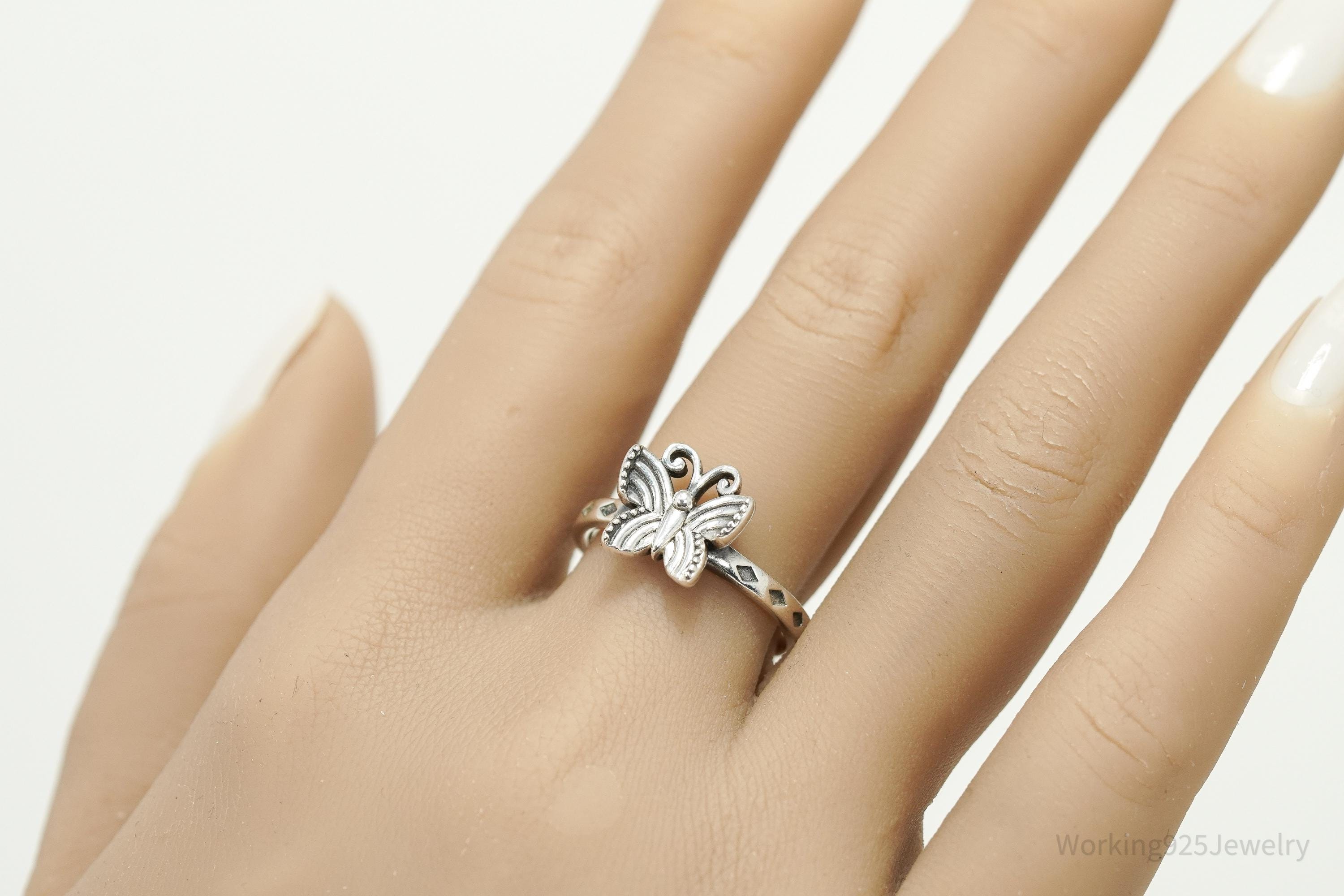 Vintage Butterfly Sterling Silver Ring - Size 8