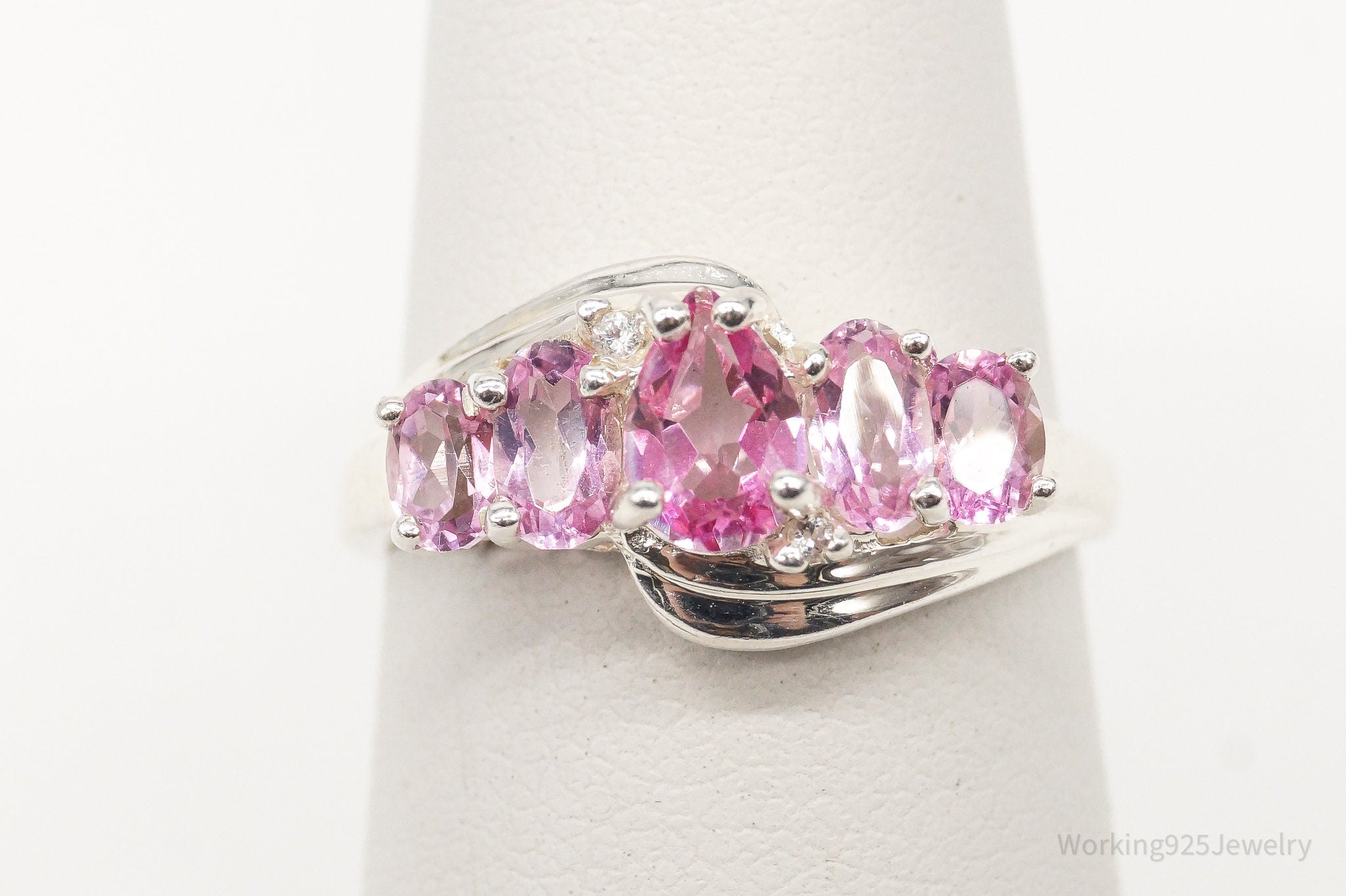 Vintage Pink Topaz Cubic Zirconia Sterling Silver Ring - Size 6