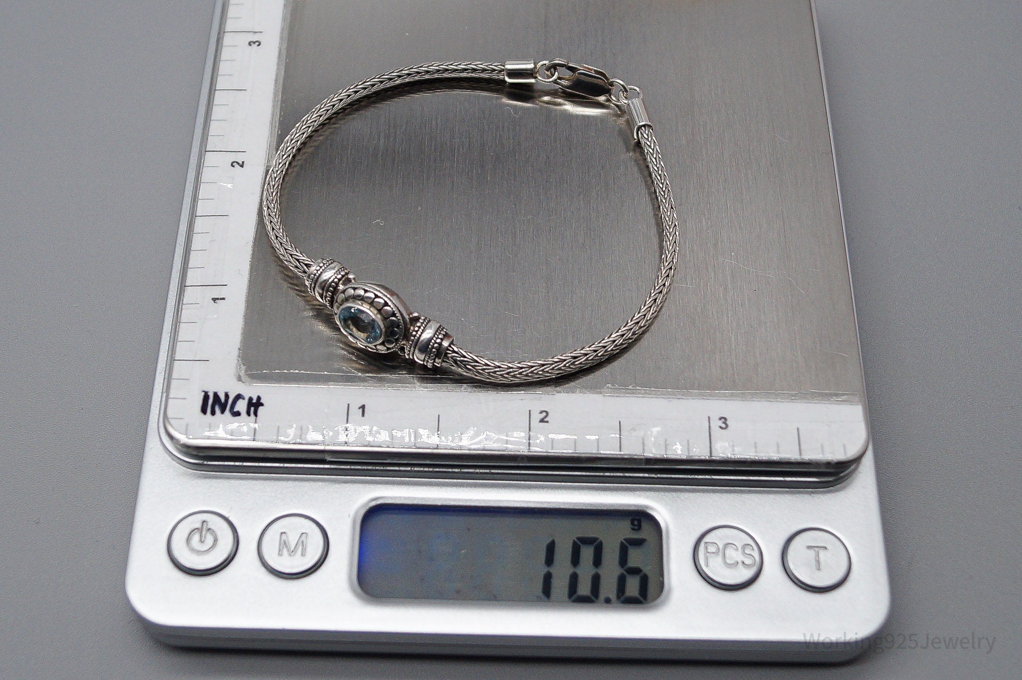 Vintage Blue Topaz Sterling Silver Bracelet 7.5"