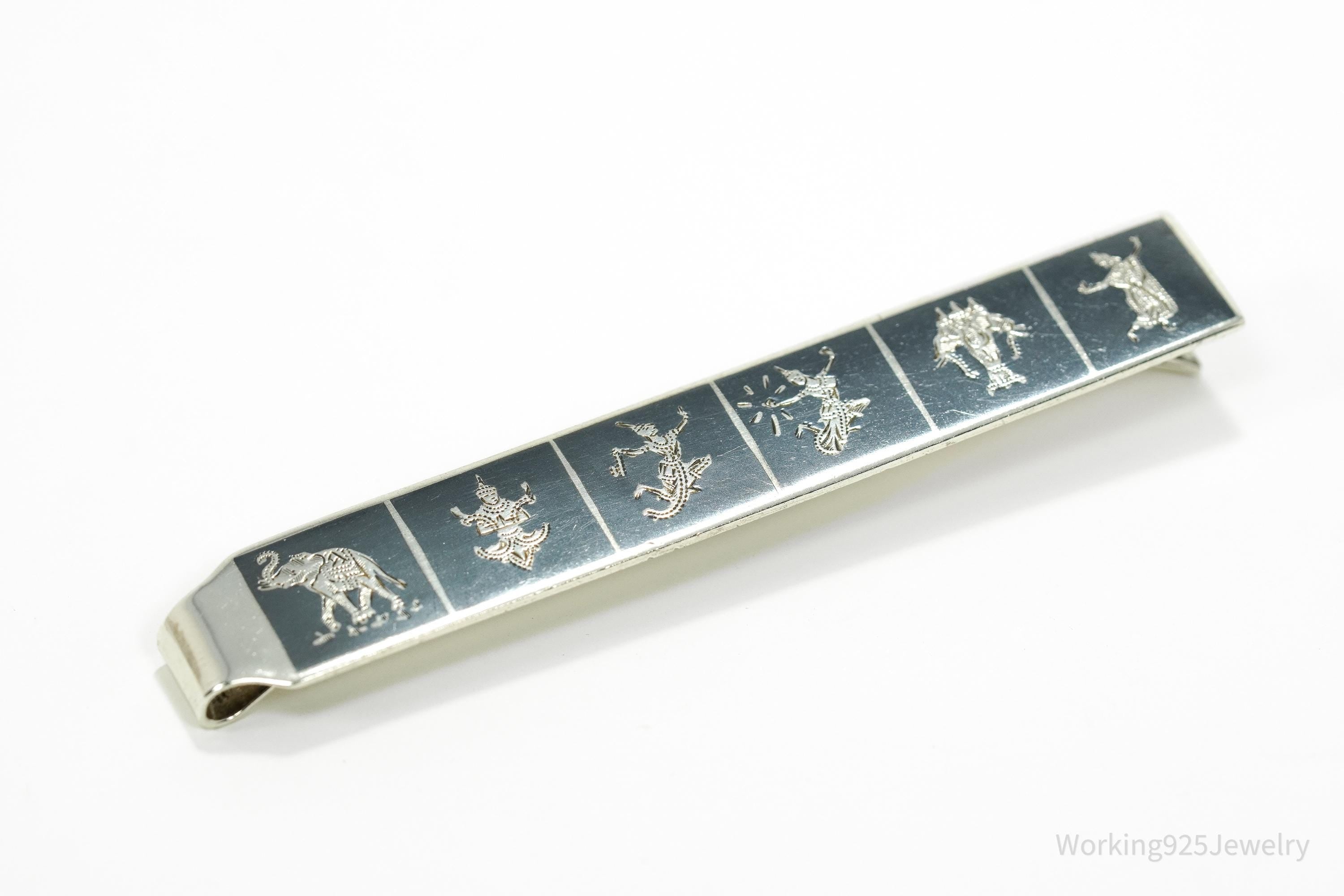 Vintage SIAM Black Enamel Sterling Silver Money Clip Tie Clip Hair Pin