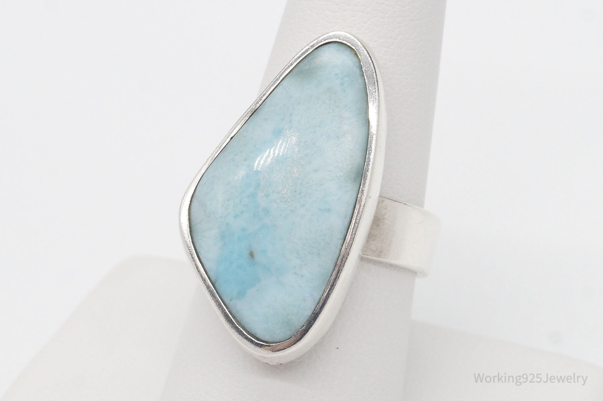 Vintage Designer SJ Blue Larimar Sterling Silver Ring - Size 8.75 Adustjable