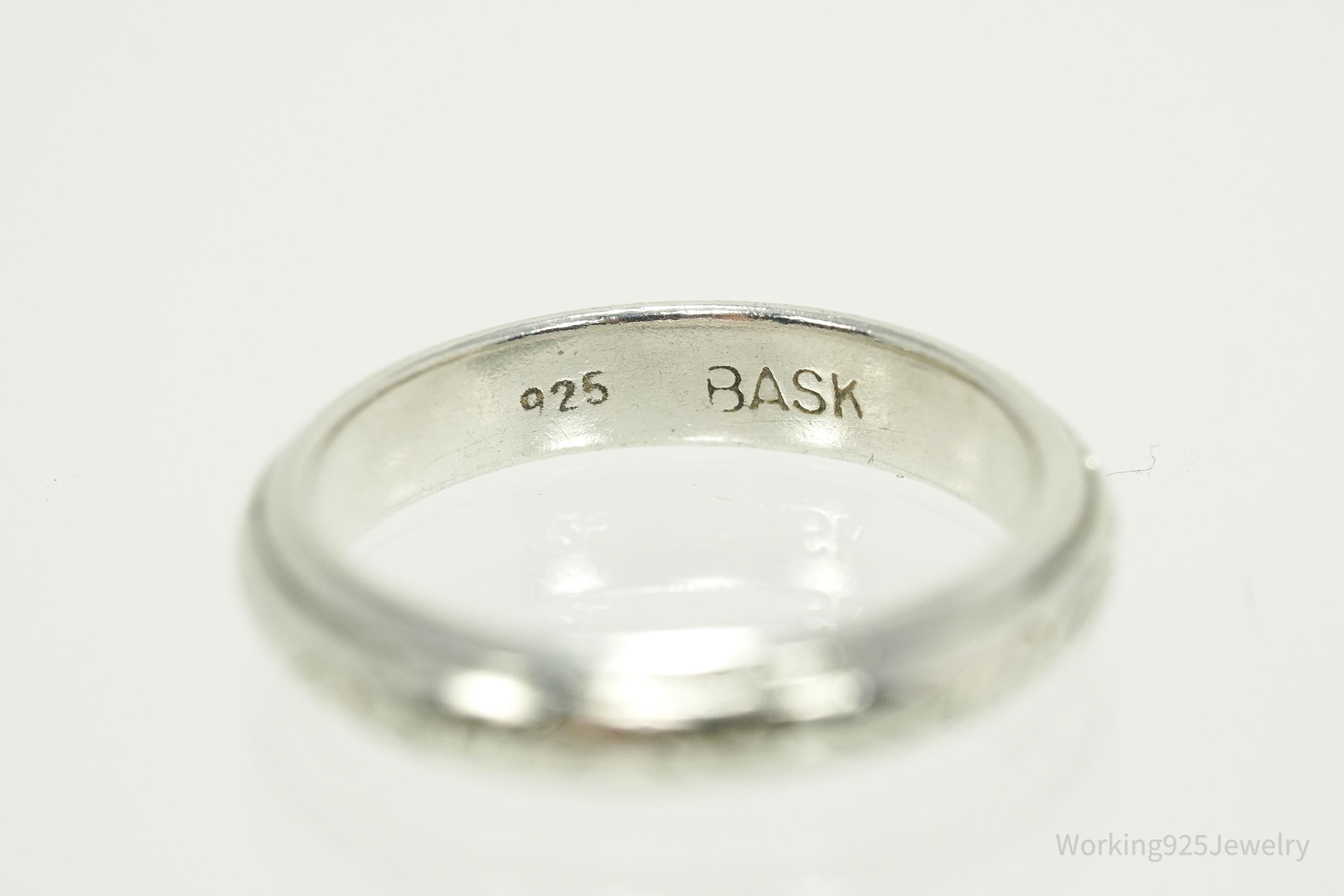 Vintage BASK Etched Design Sterling Silver Band Ring - Size 5.75