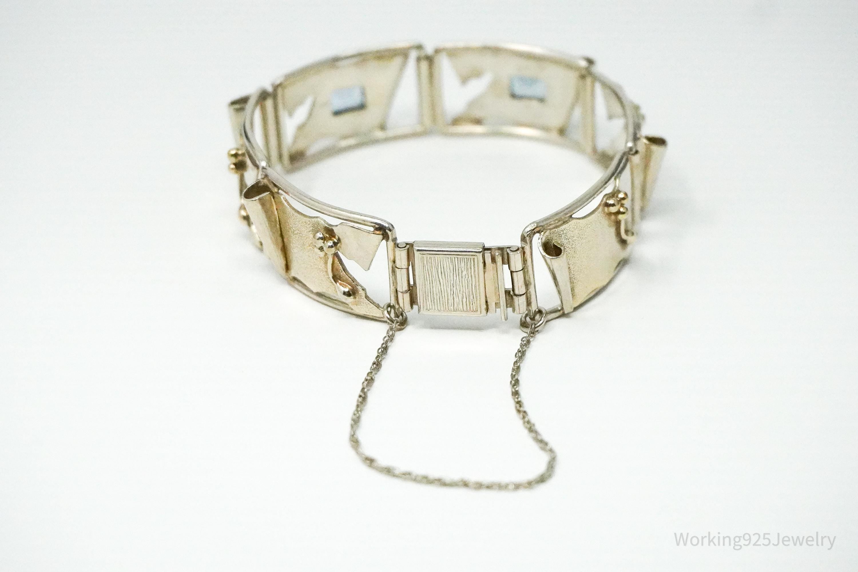 Vintage Blue Topaz Modernist Style Sterling Silver Bracelet - 6.75"