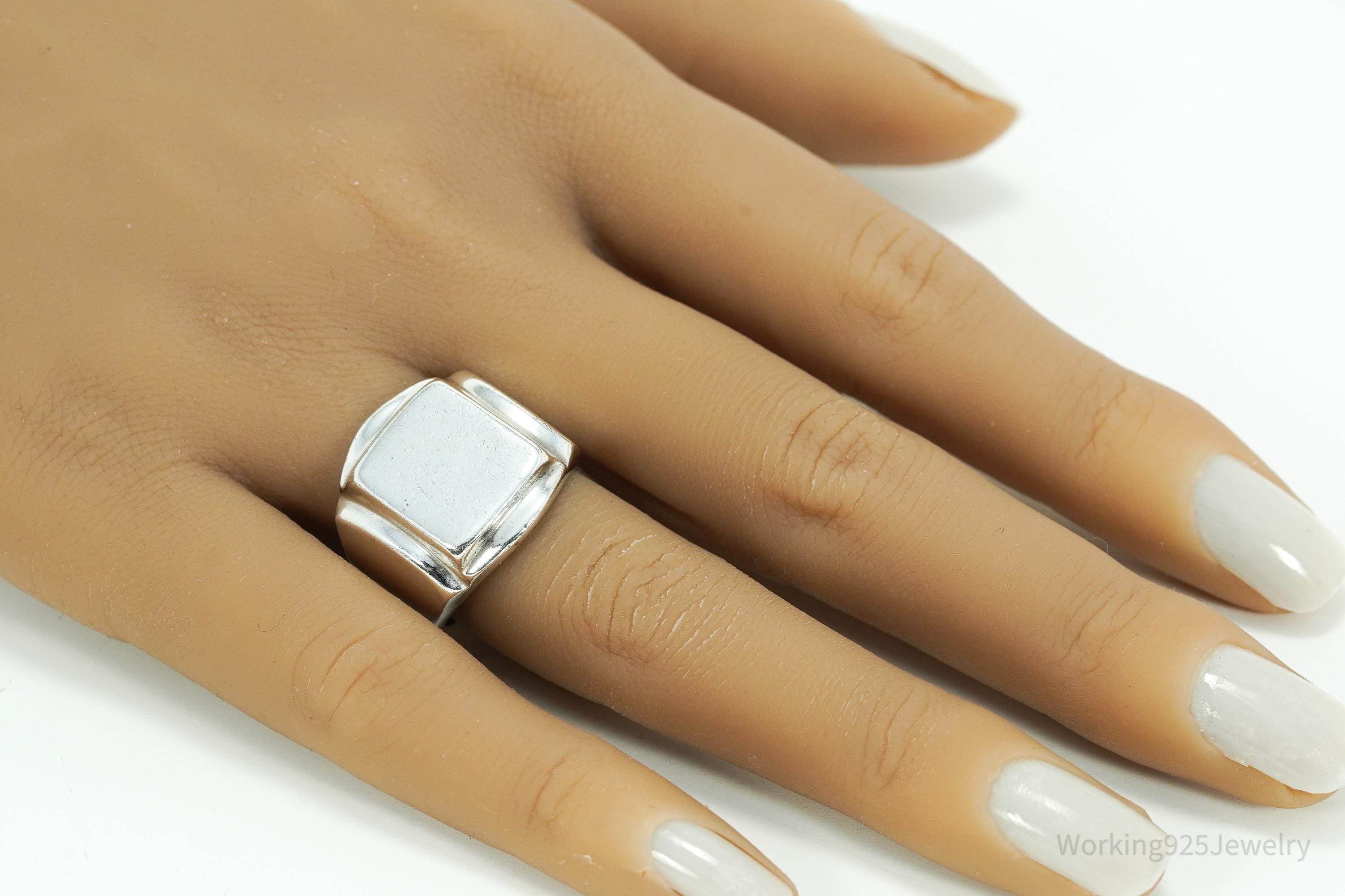 Vintage Heavy Mexico Modernist Style Sterling Silver Ring Size 8