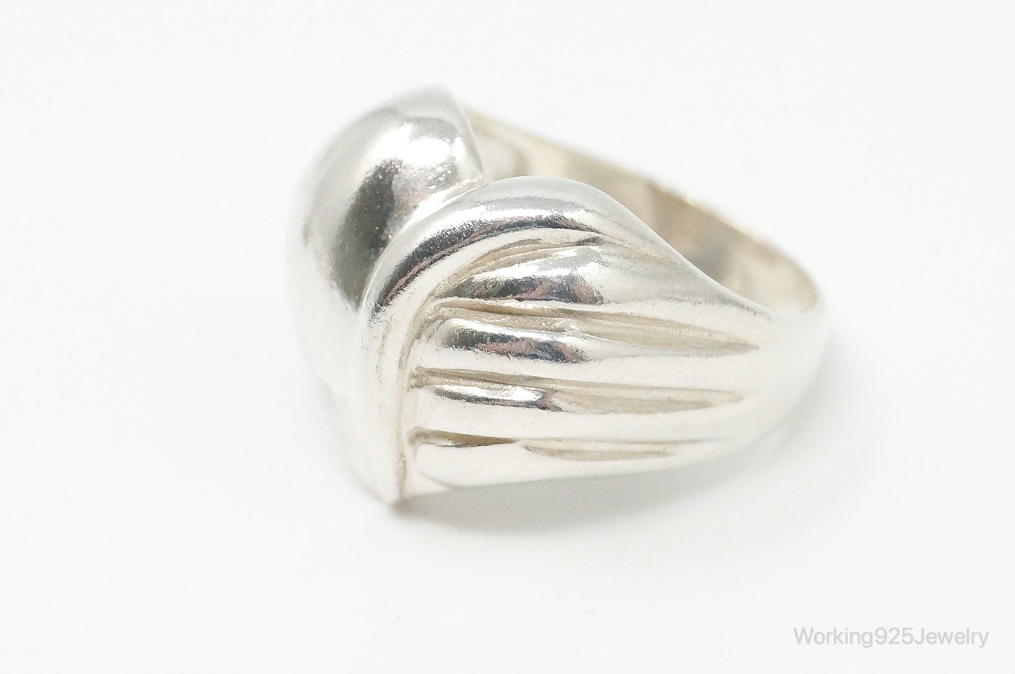 Vintage Mid Century Modernist Puffy Heart Sterling Silver Ring - Size 6.75