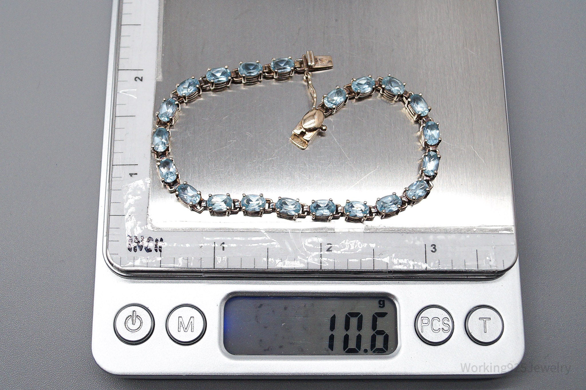 Vintage Ross Simons Blue Topaz 18K Gold Over Sterling Silver Bracelet
