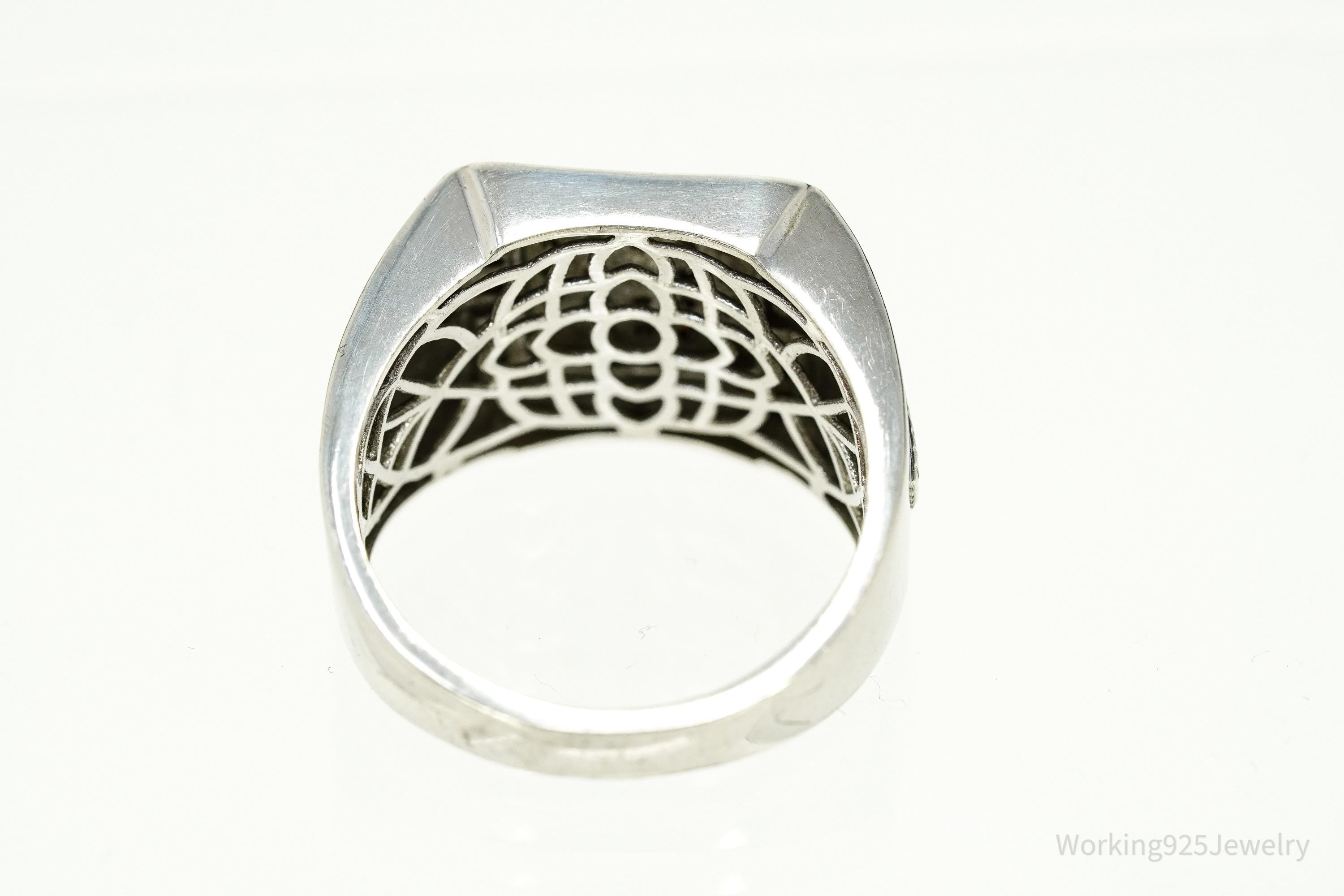 Vintage Garnet Sterling Silver Ring - Size 14.25