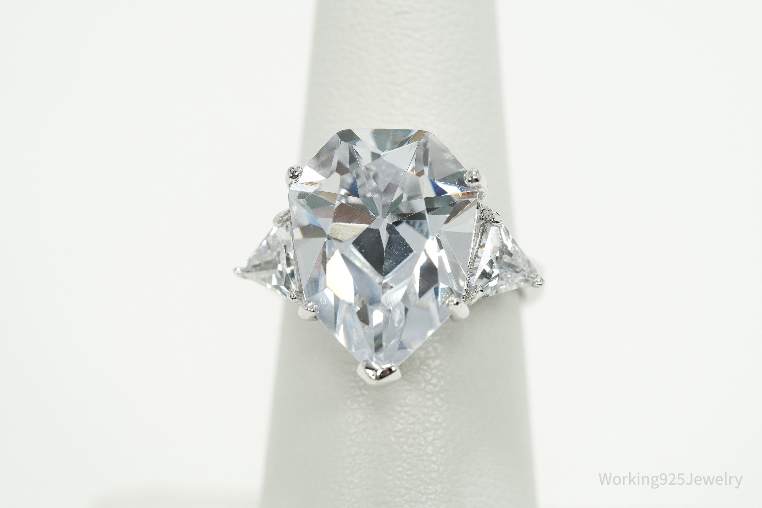 Designer PJM Large Cubic Zirconia Sterling Silver Ring - Size 6