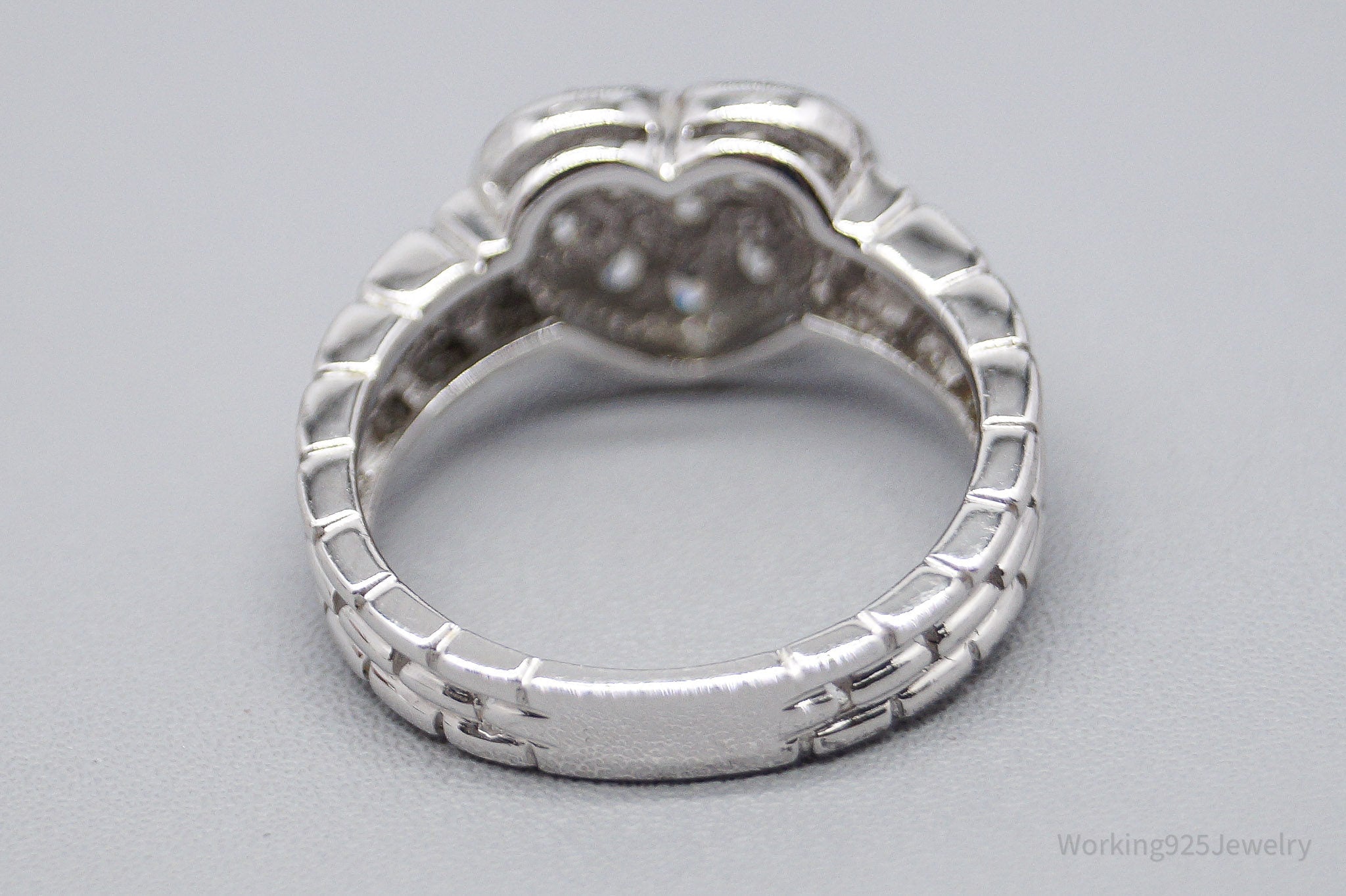 Vintage Cubic Zirconia Heart Sterling Silver Ring - Size 7