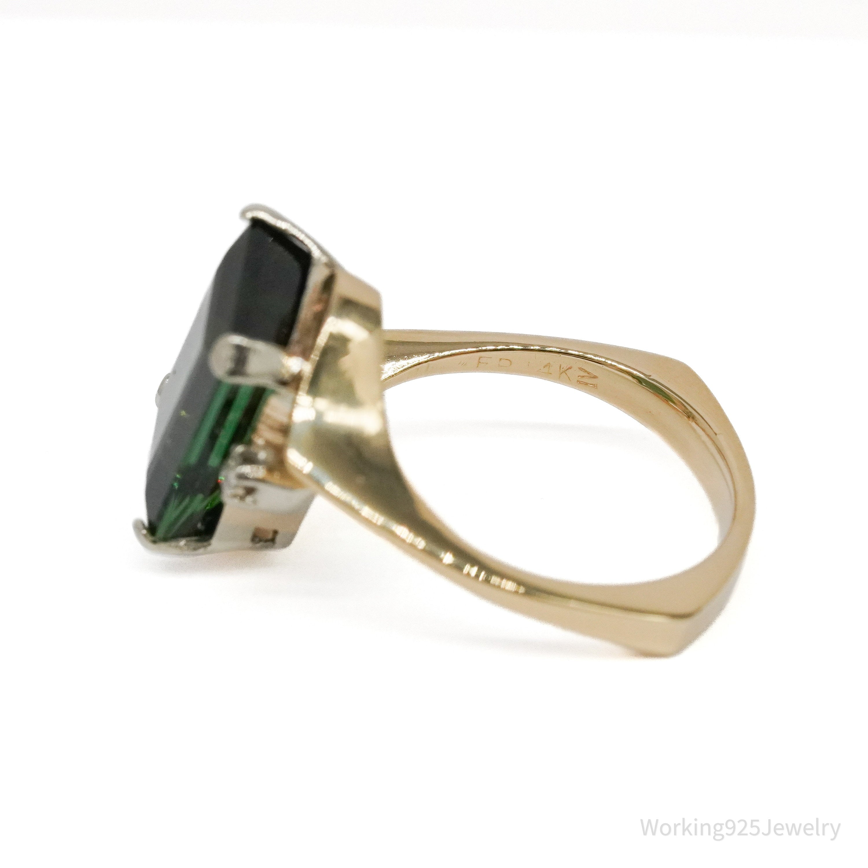 14K Yellow Gold, Green Tourmaline, And Diamond Ring - Size 7.25