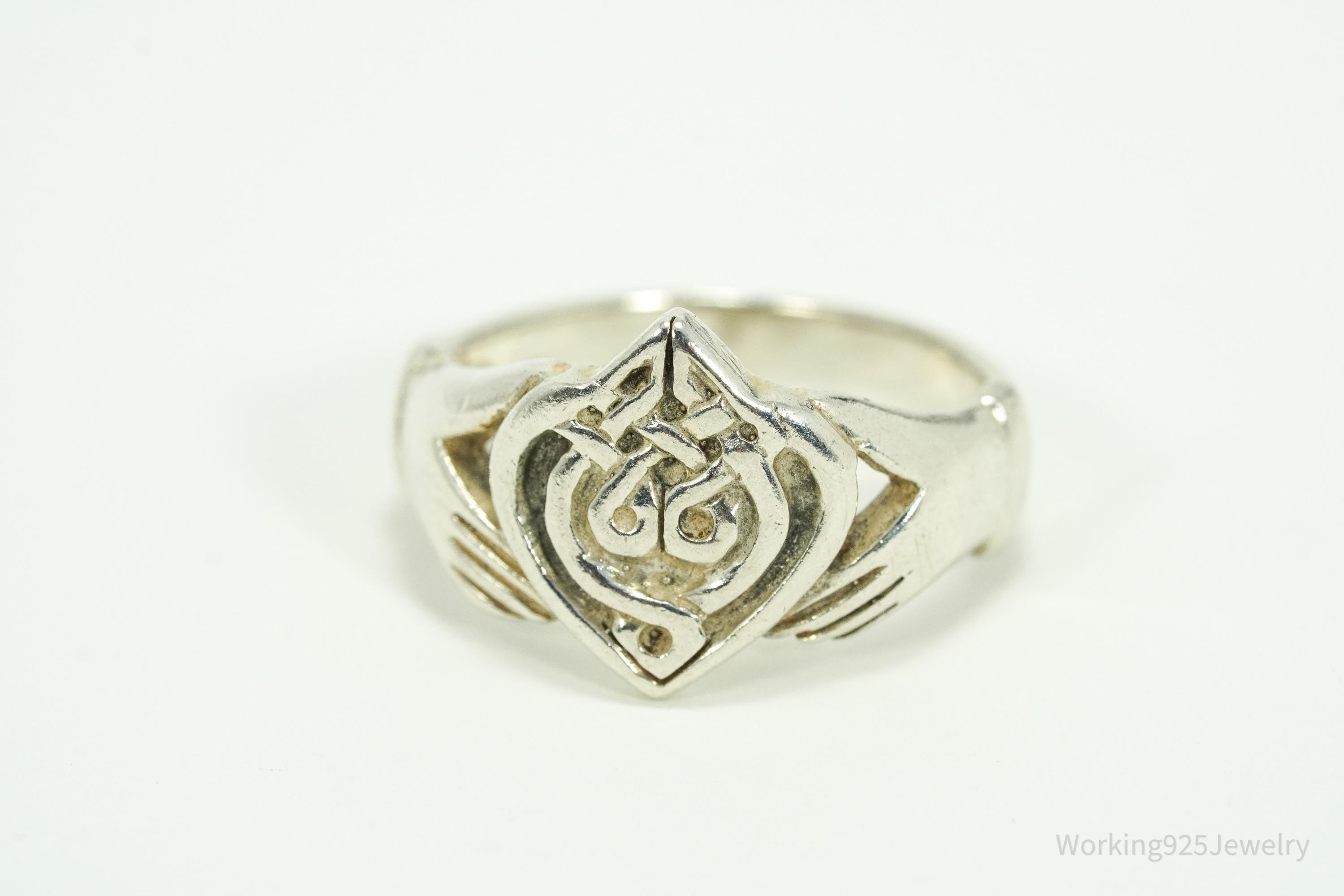 Vintage Irish Claddagh Sterling Silver Ring - Size 7.25