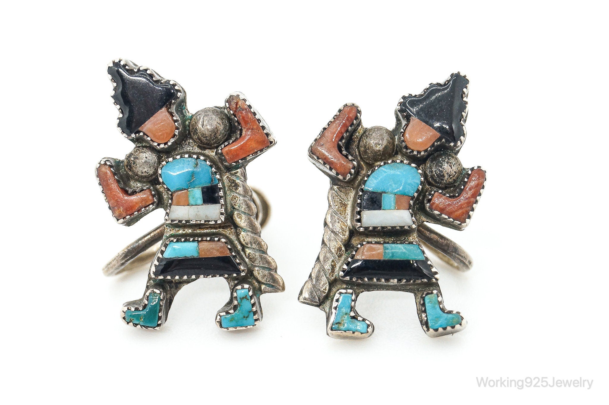 Vintage Native American Kachina Sterling Silver Earrings