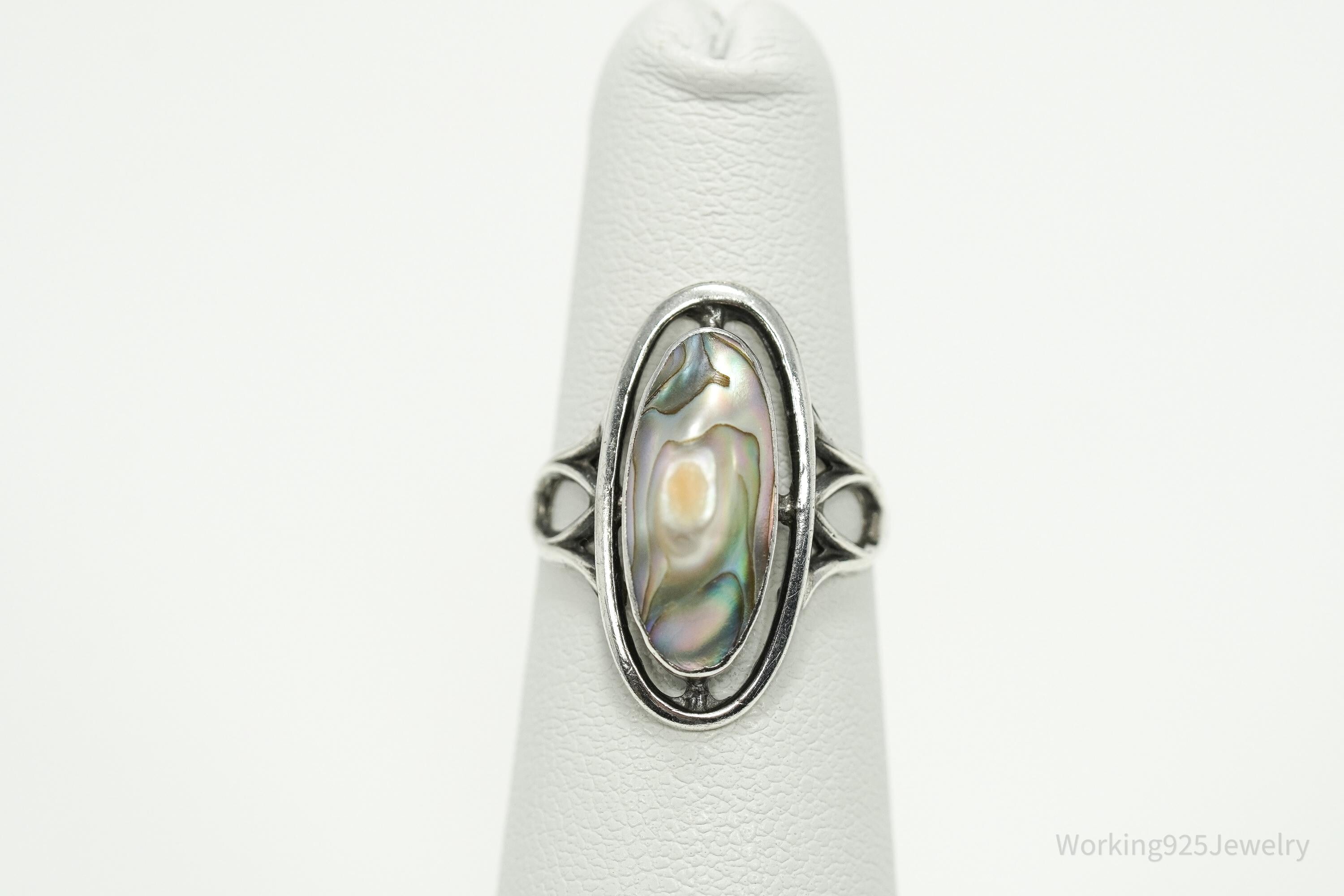 Antique Paua Abalone Shell Sterling Silver Ring - Size 5.25