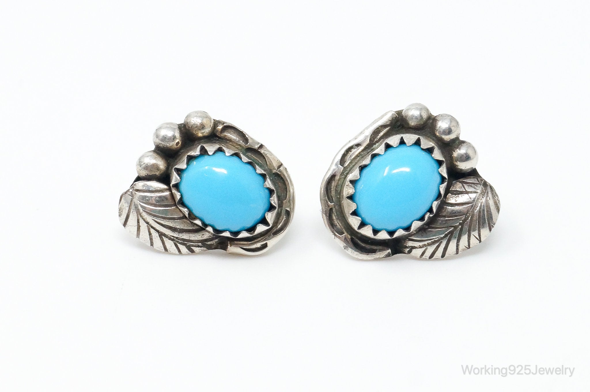 Vintage Native American CB Turquoise Sterling Silver Earrings