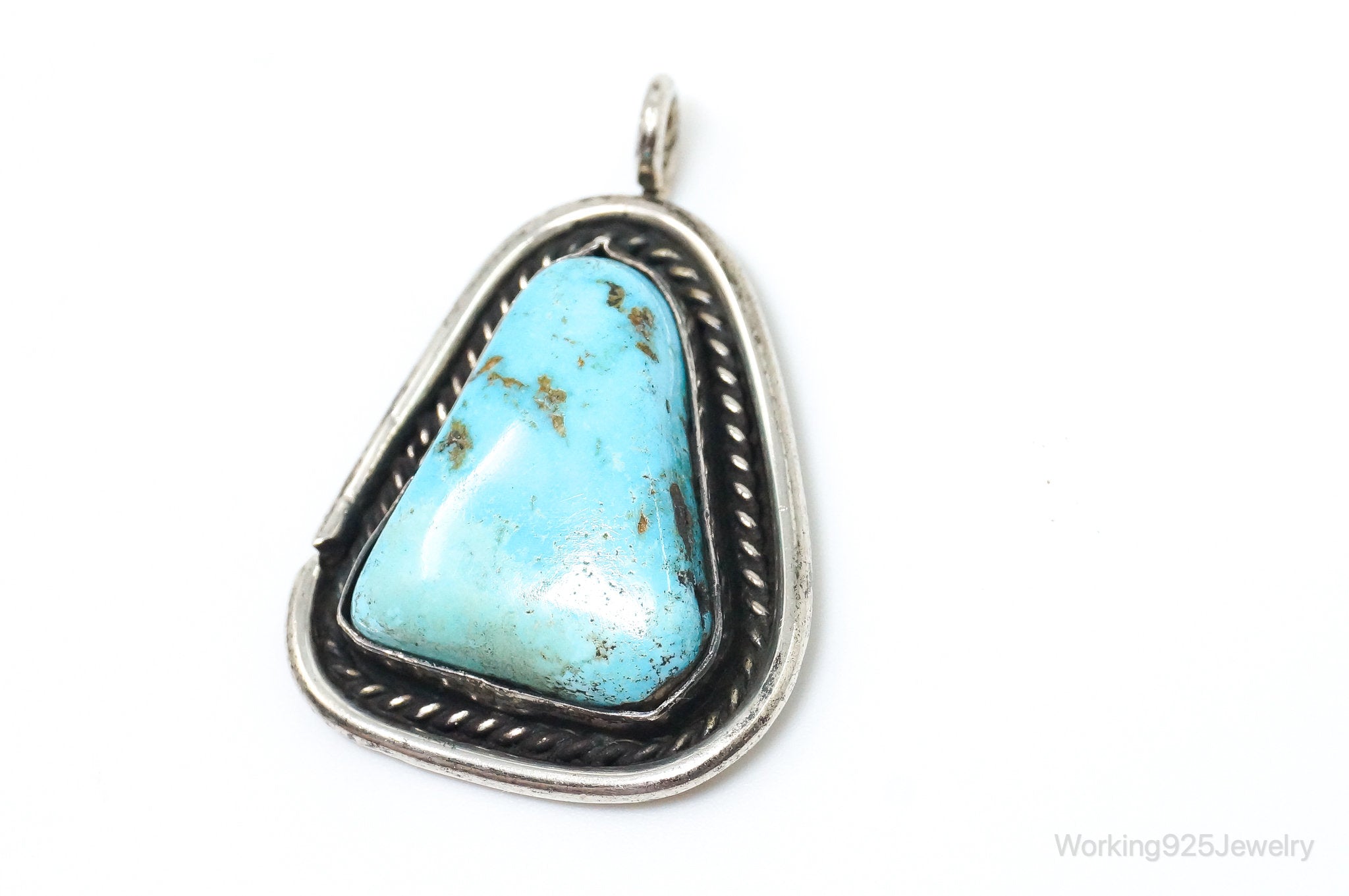 Vintage Native American Unsigned Turquoise Sterling Silver Pendant