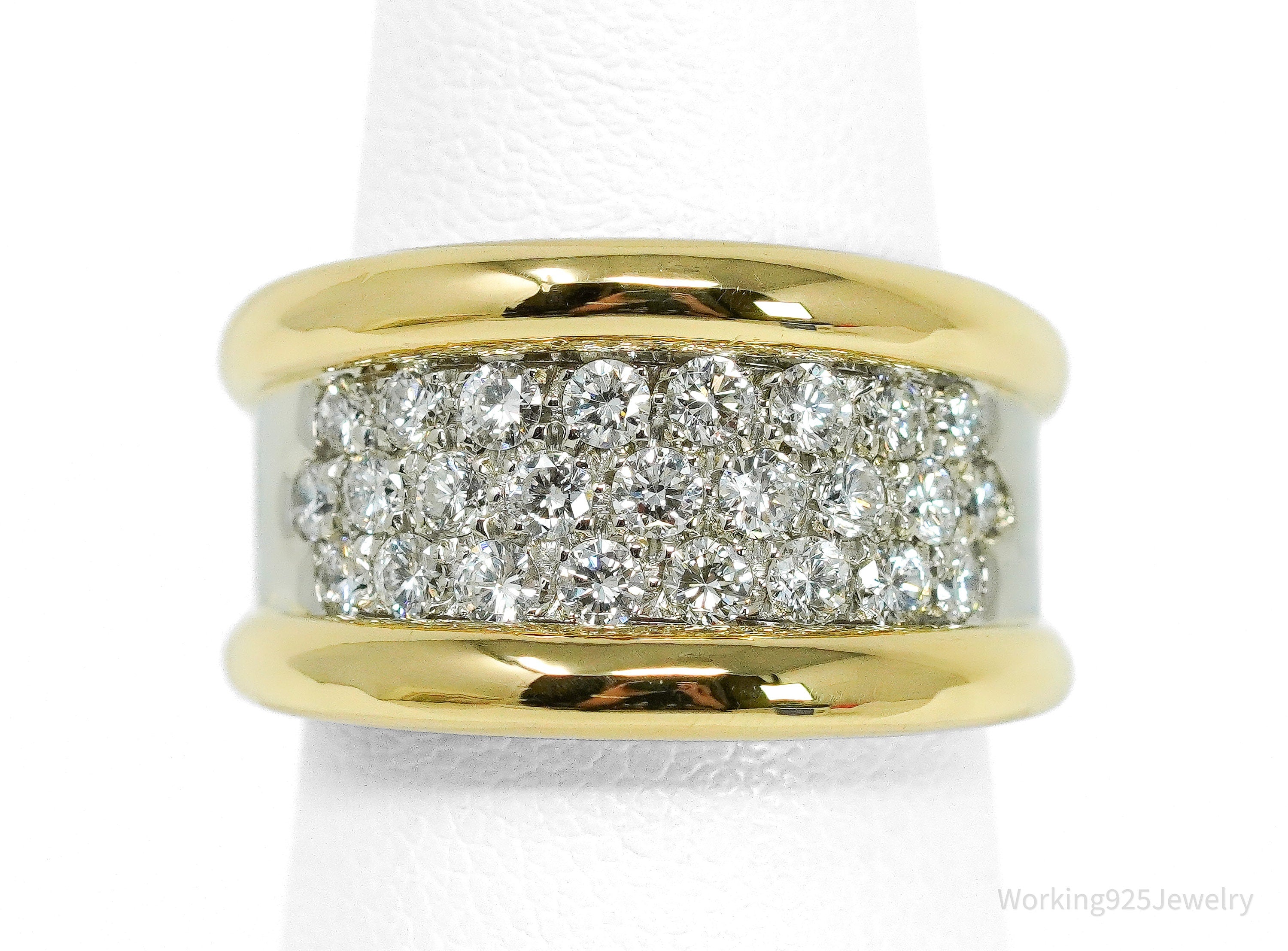 25 Prong Set Diamonds & 18K Gold Two Tone Ring - Size 6.75