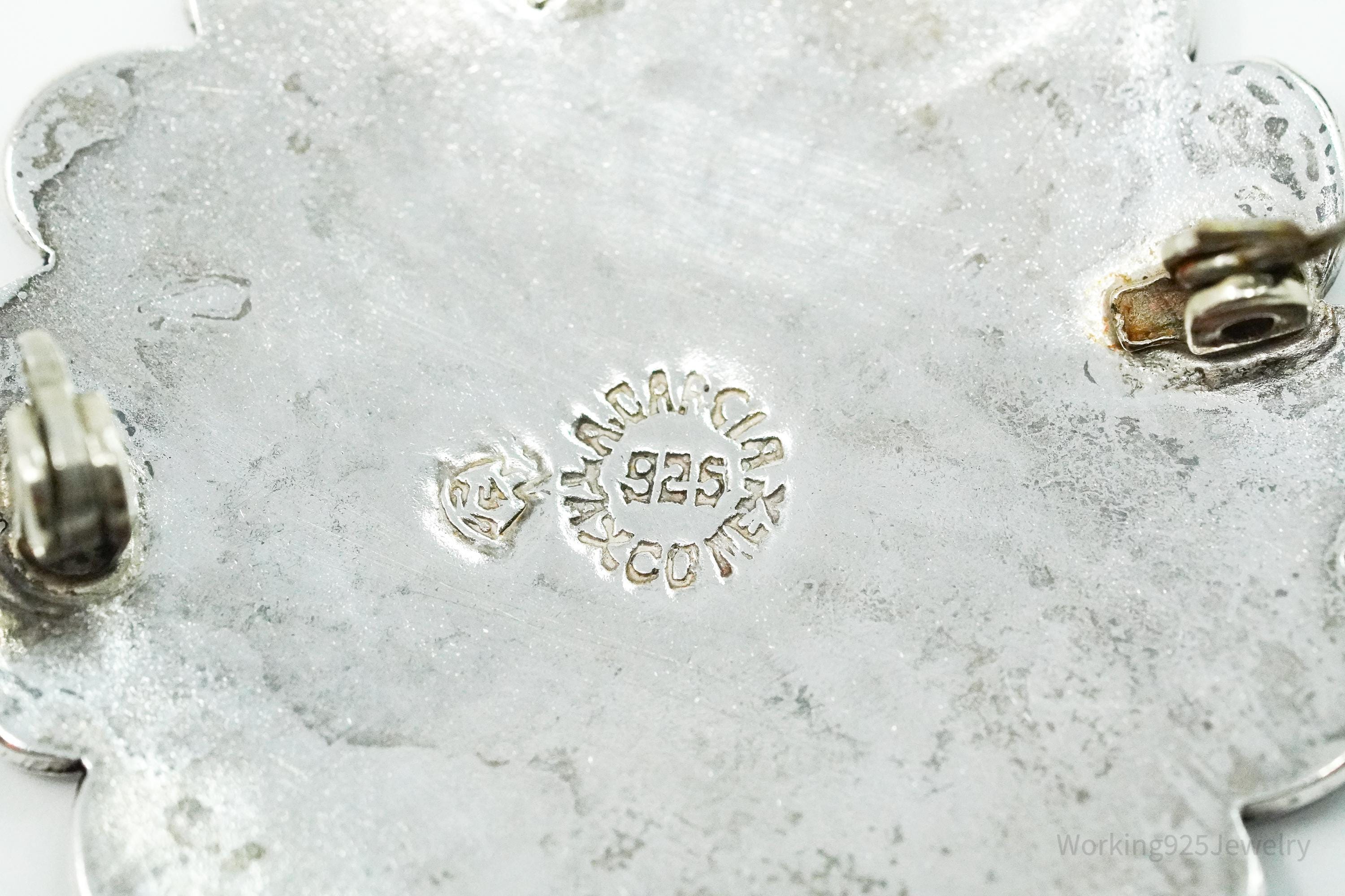 Large Vintage Mexican A Garcia Blue Stone Inlay Sterling Silver Brooch Pin Pendant