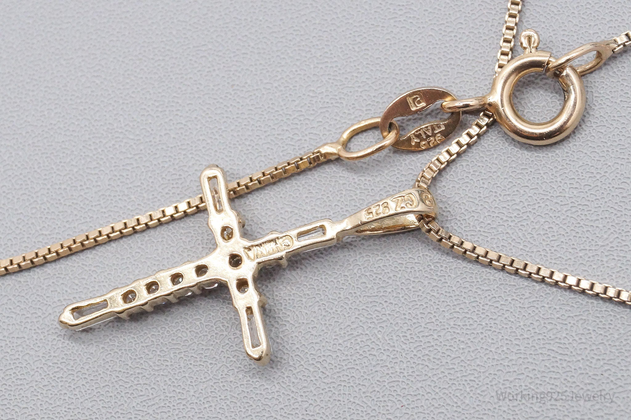 VTG Ross Simons Cubic Zirconia Cross Gold Over Sterling Silver Necklace 18"