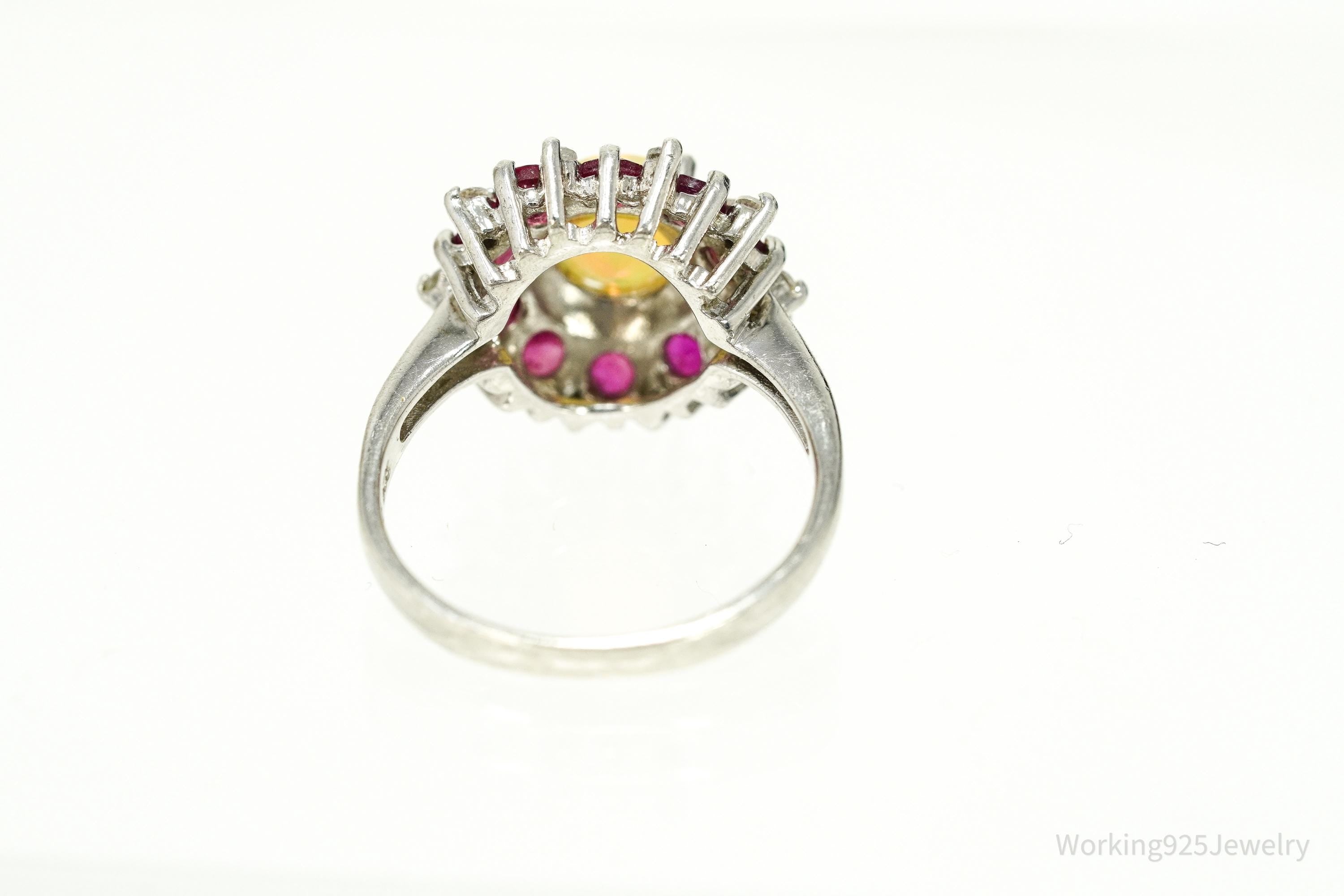 Vintage Ethiopian Opal & Ruby Sterling Silver Ring - Size 7