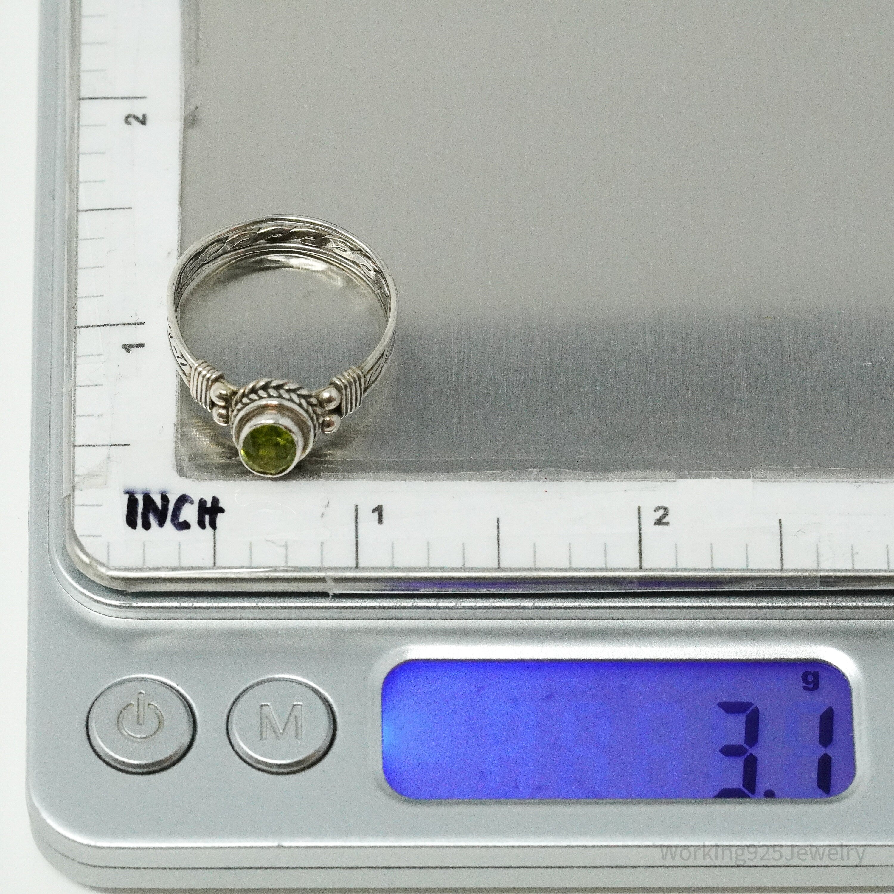 Vintage Peridot Sterling Silver Ring - Size 9.25