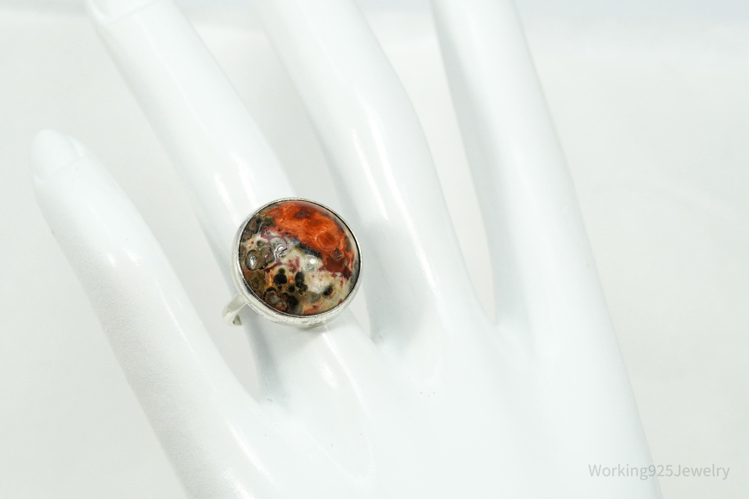 Vintage Large Jasper Silver Ring - Size 5.25