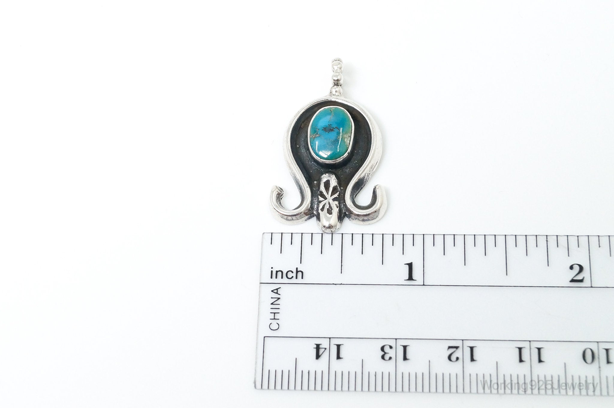 Vintage Native American Unsigned Turquoise Sterling Silver Pendant