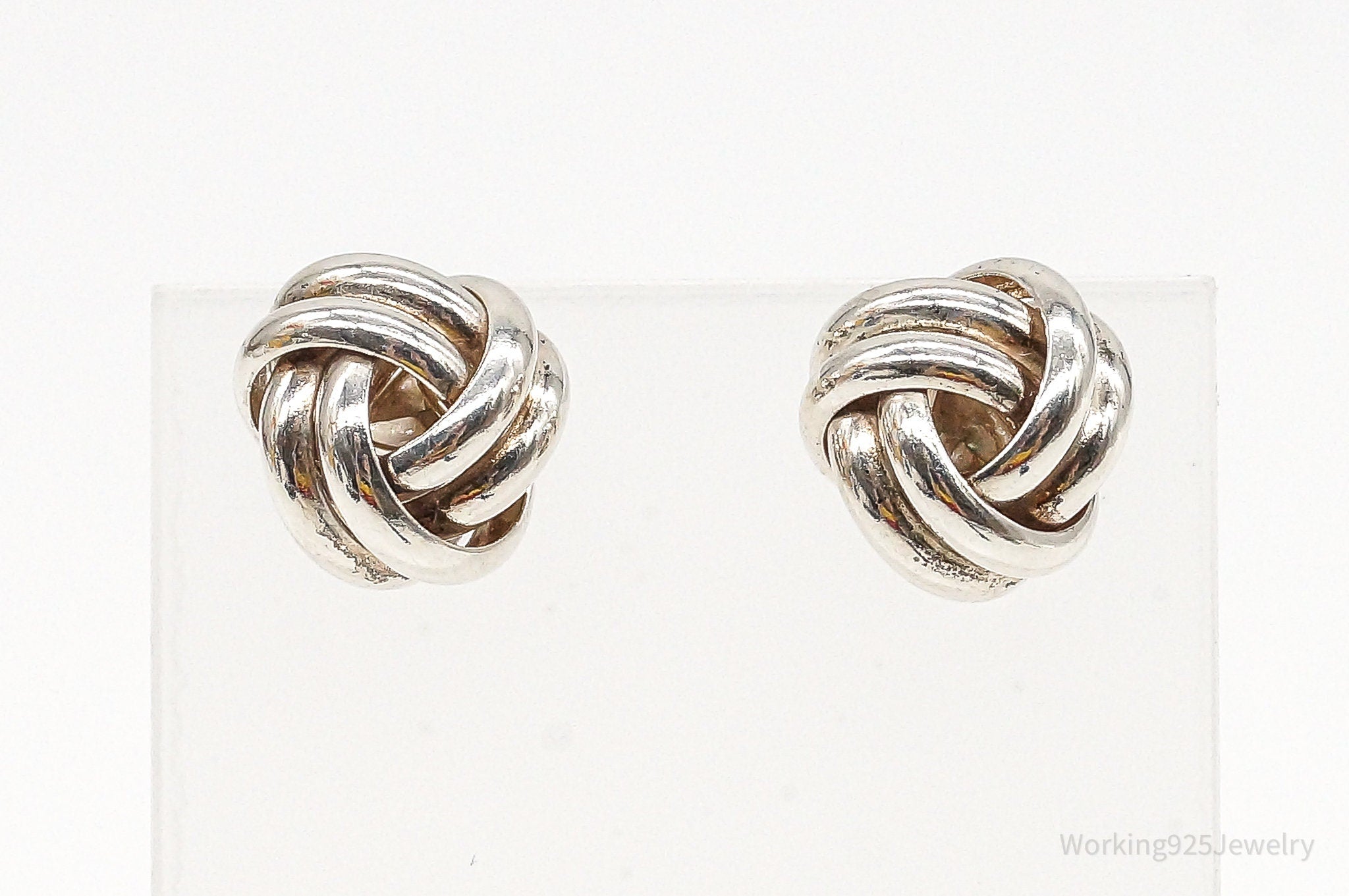 Vintage Sleek Modernist Knot Sterling Silver Earrings