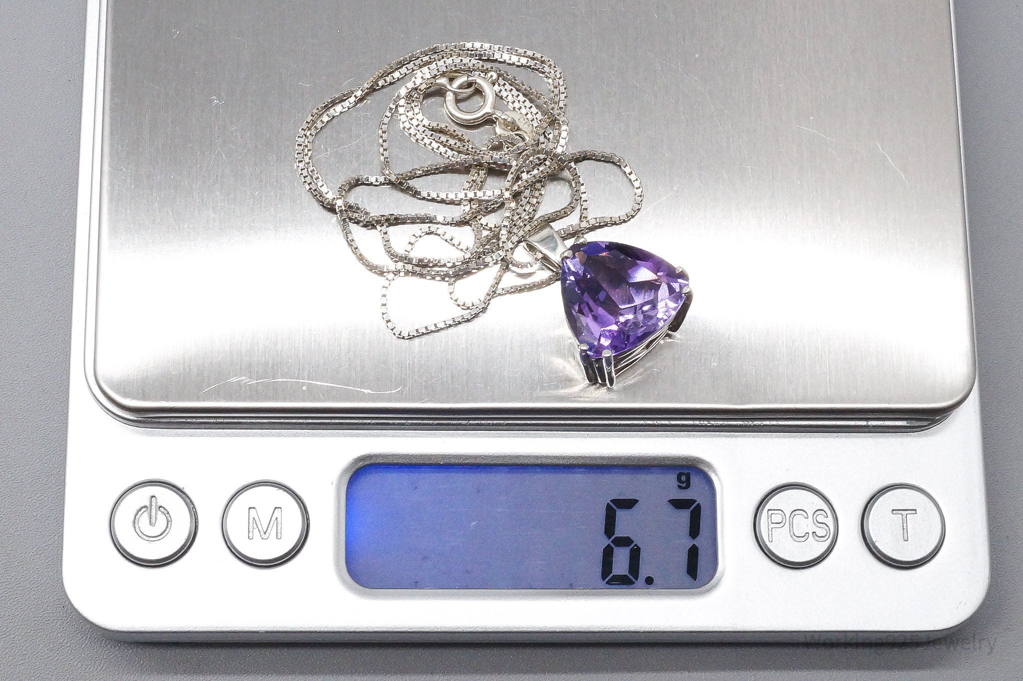 Vintage Large Amethyst Sterling Silver Chain Necklace 24"