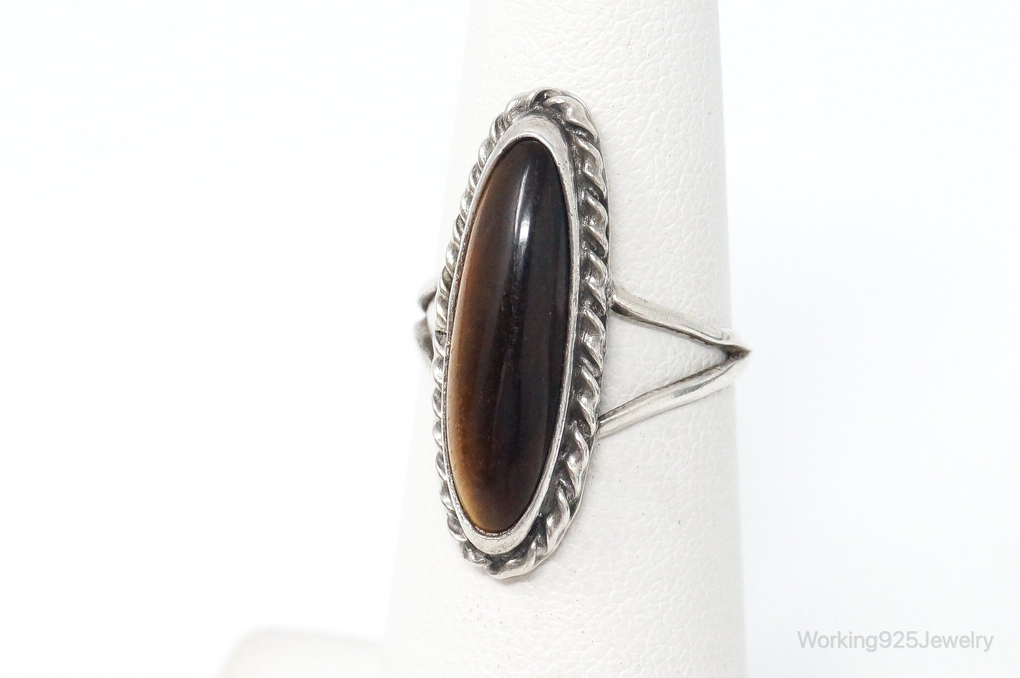 Vintage Native American Tiger's Eye Unsigned Sterling Silver Ring Size 5