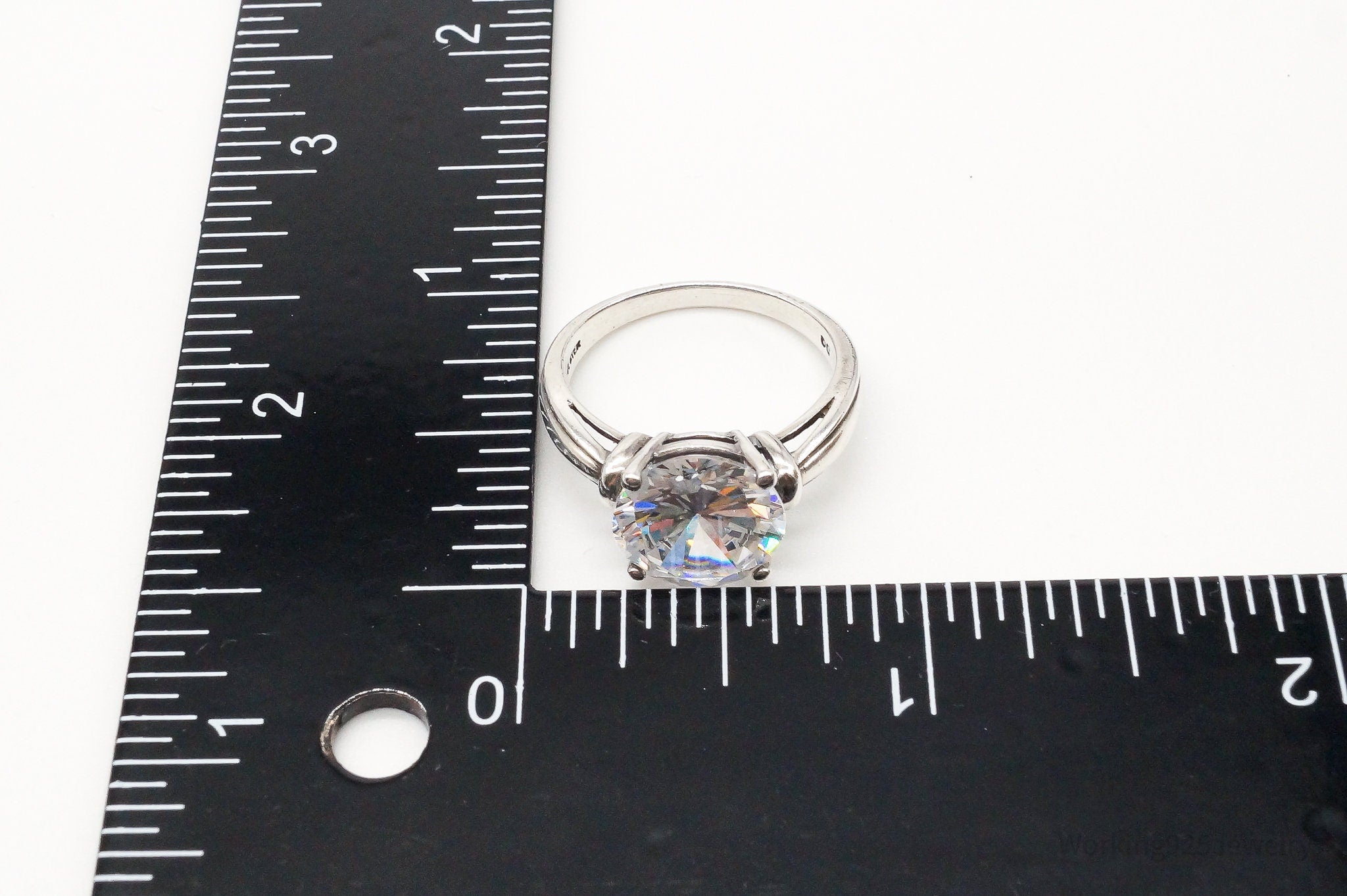 Vintage Large Cubic Zirconia Sterling Silver Ring - Size 8