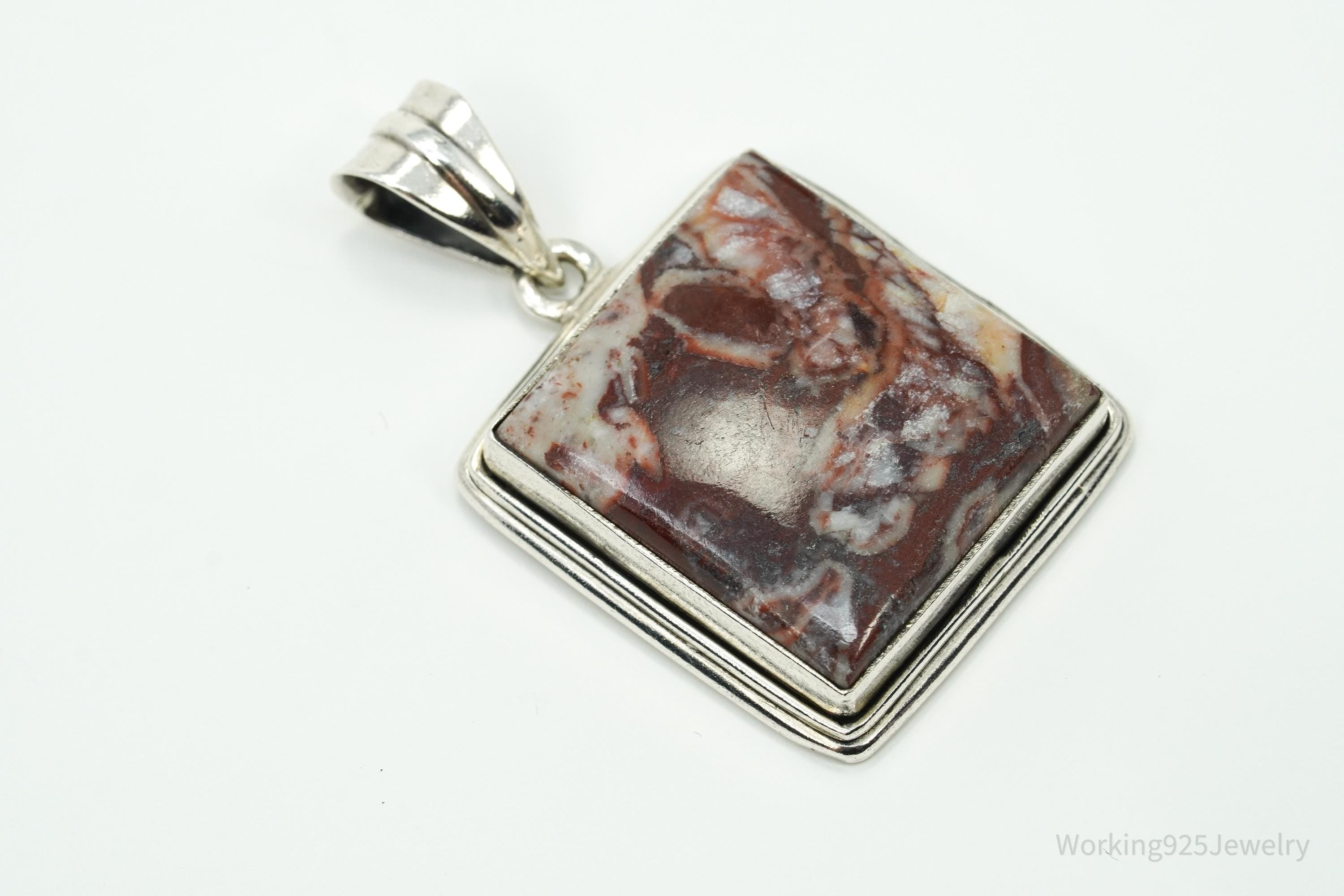 Vintage Copper Agate Sterling Silver Necklace Pendant