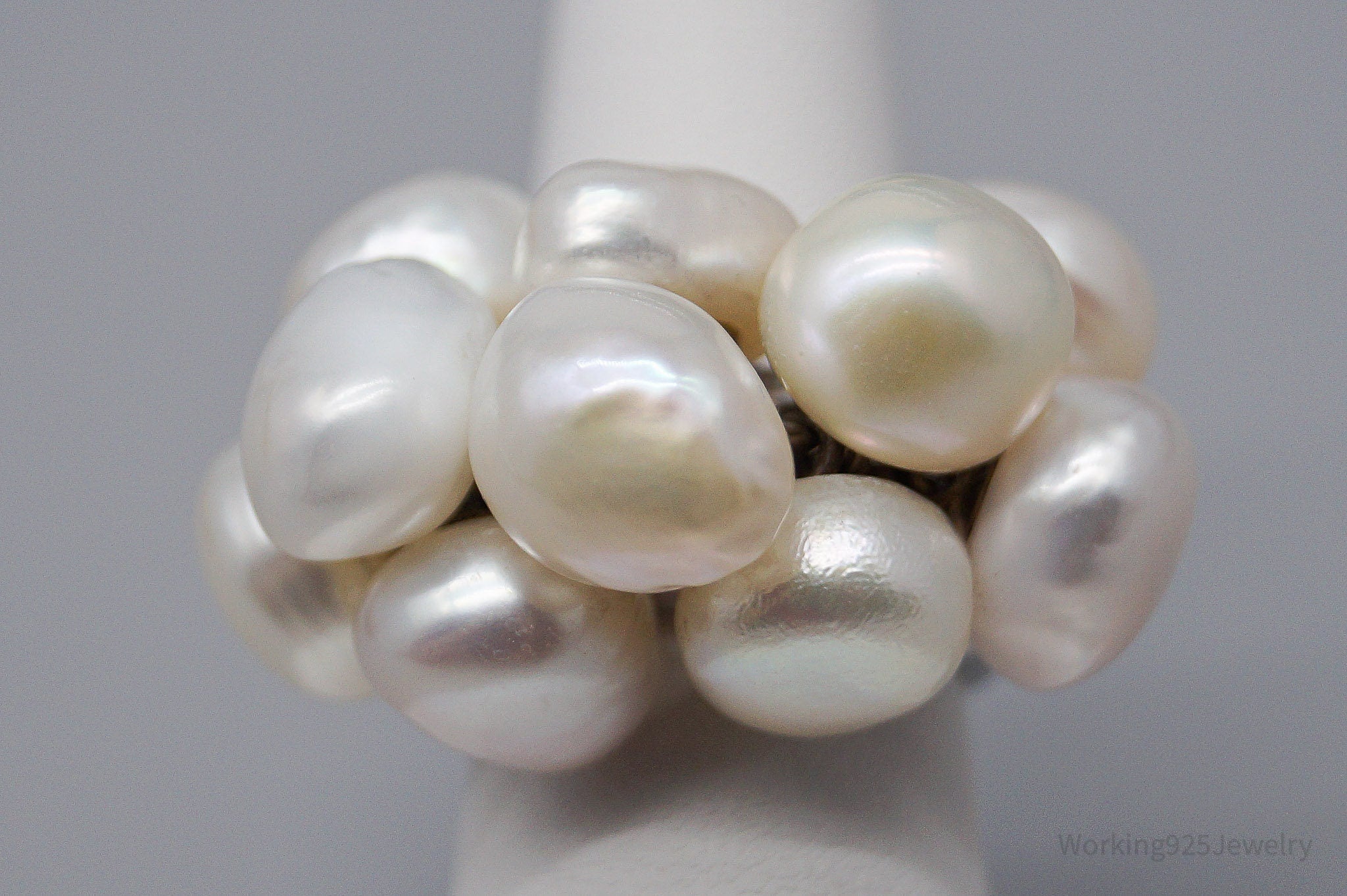 Vintage Pearl Cluster Sterling Silver Ring - Size 7