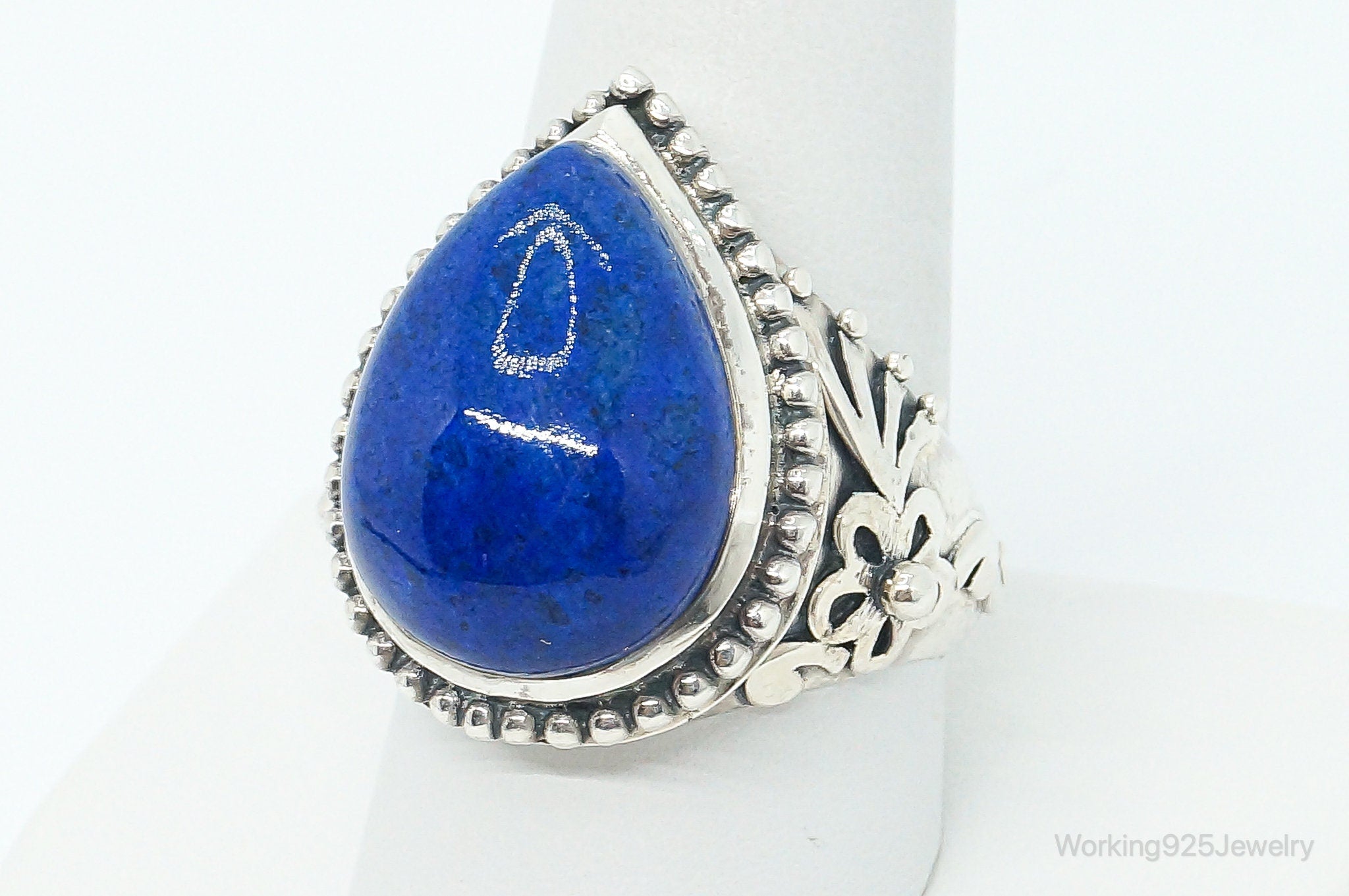 Vintage Large Blue Lapis Lazuli Sterling Silver Ring - Size 10