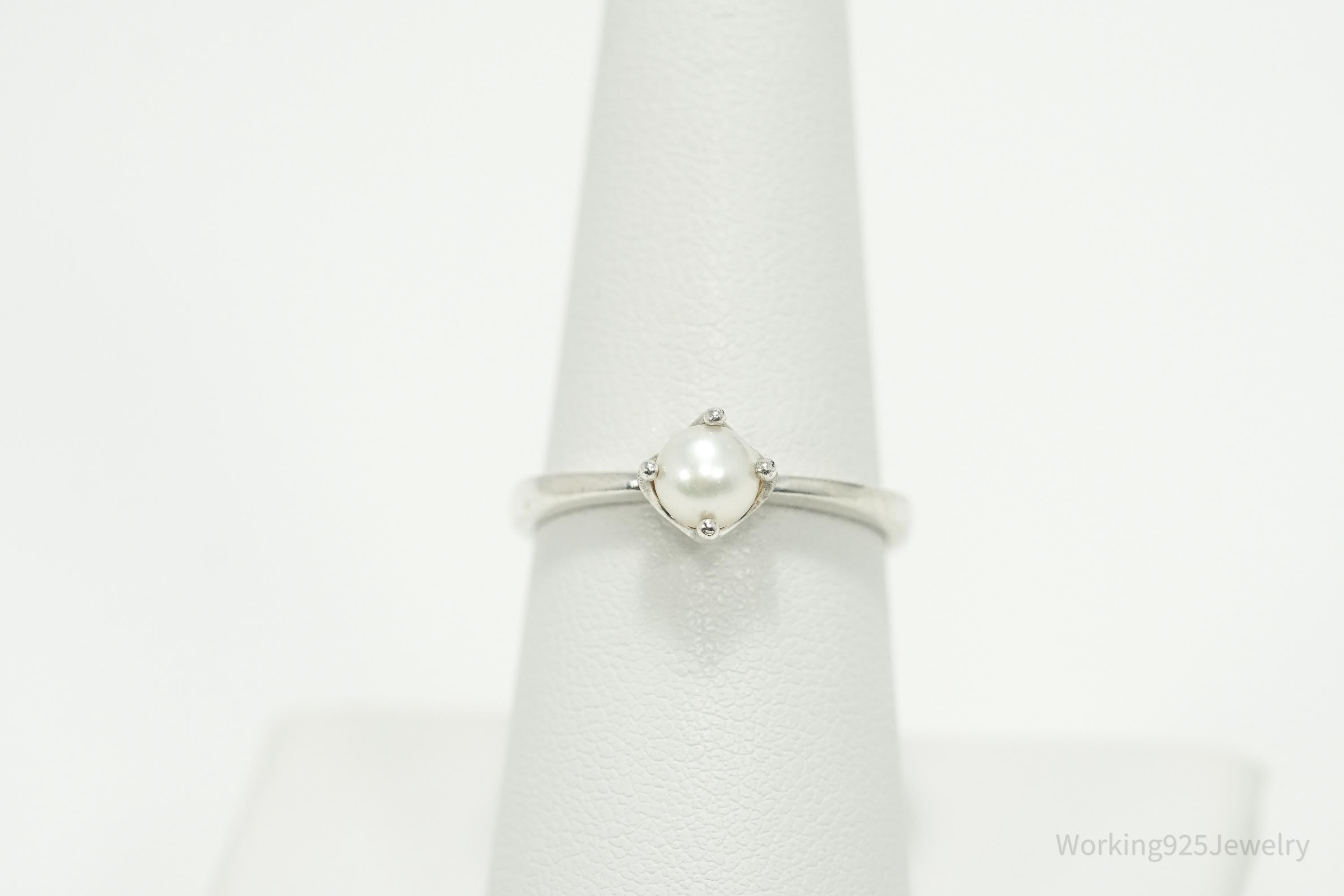 Vintage White Pearl Sterling Silver Ring - Size 7.5