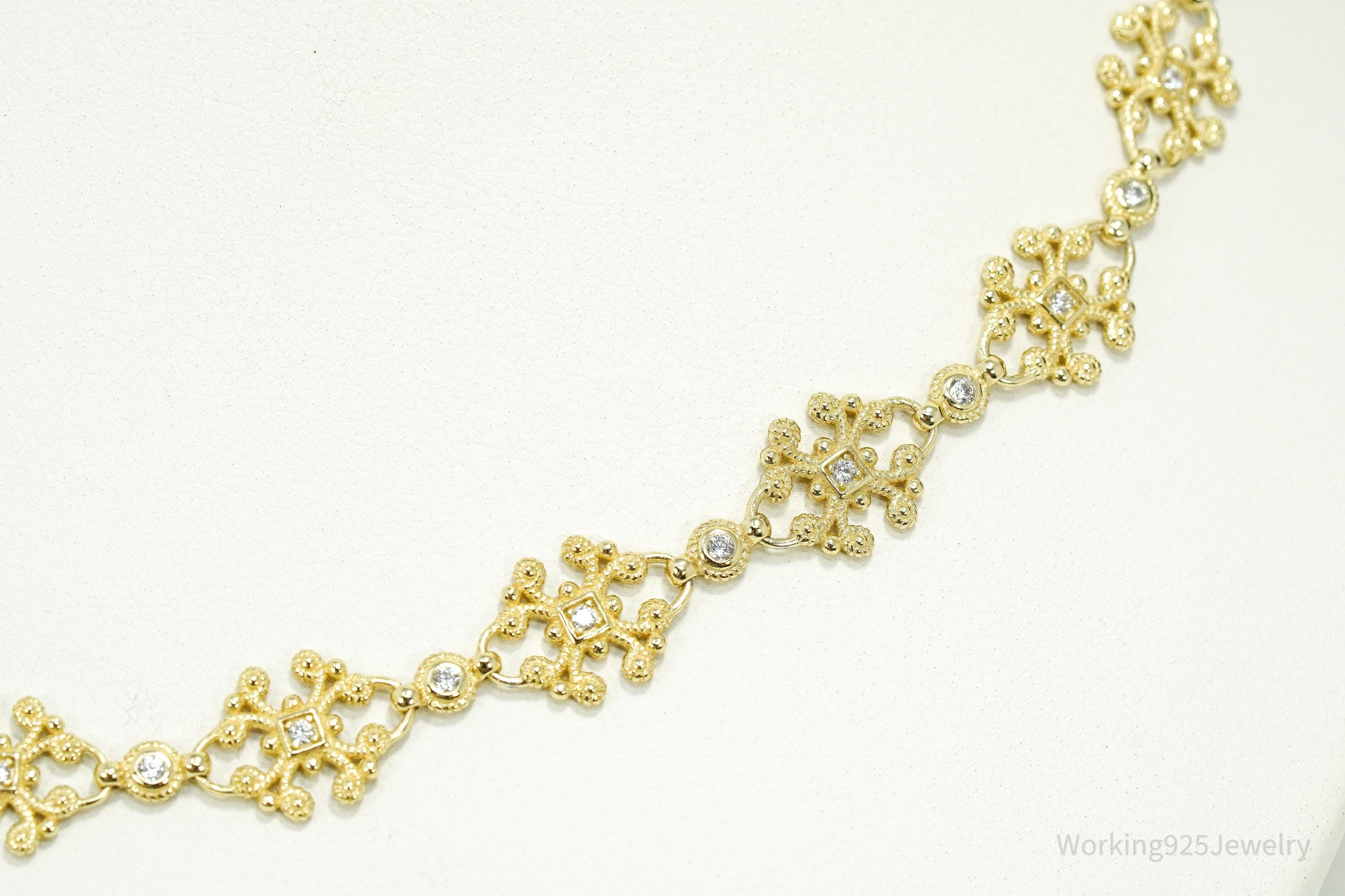 Vintage Gold Vermeil Cubic Zirconia Sterling Silver Necklace 16"