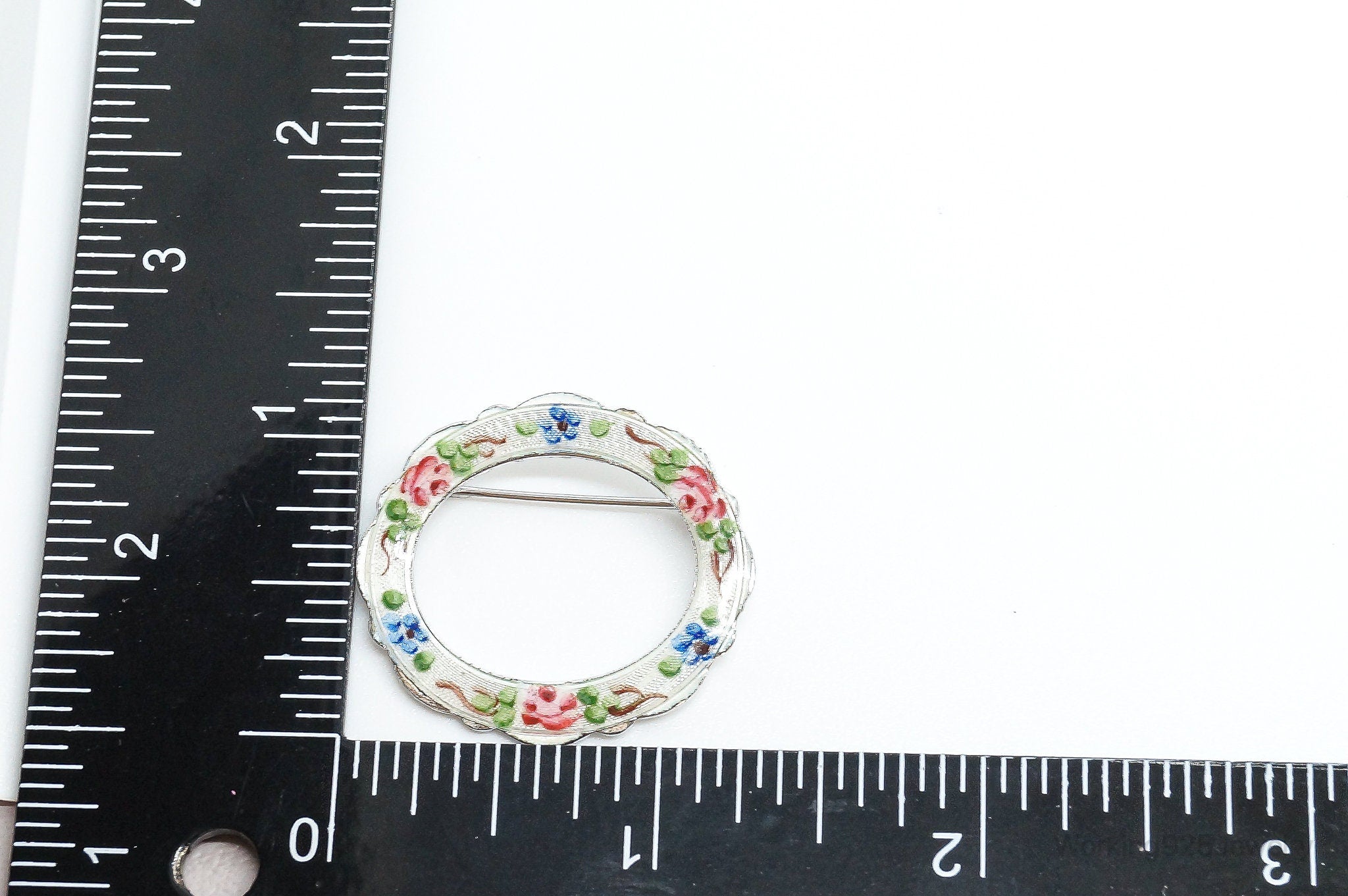 Vintage French LaMode Enamel Flowers Sterling Silver Brooch Pin