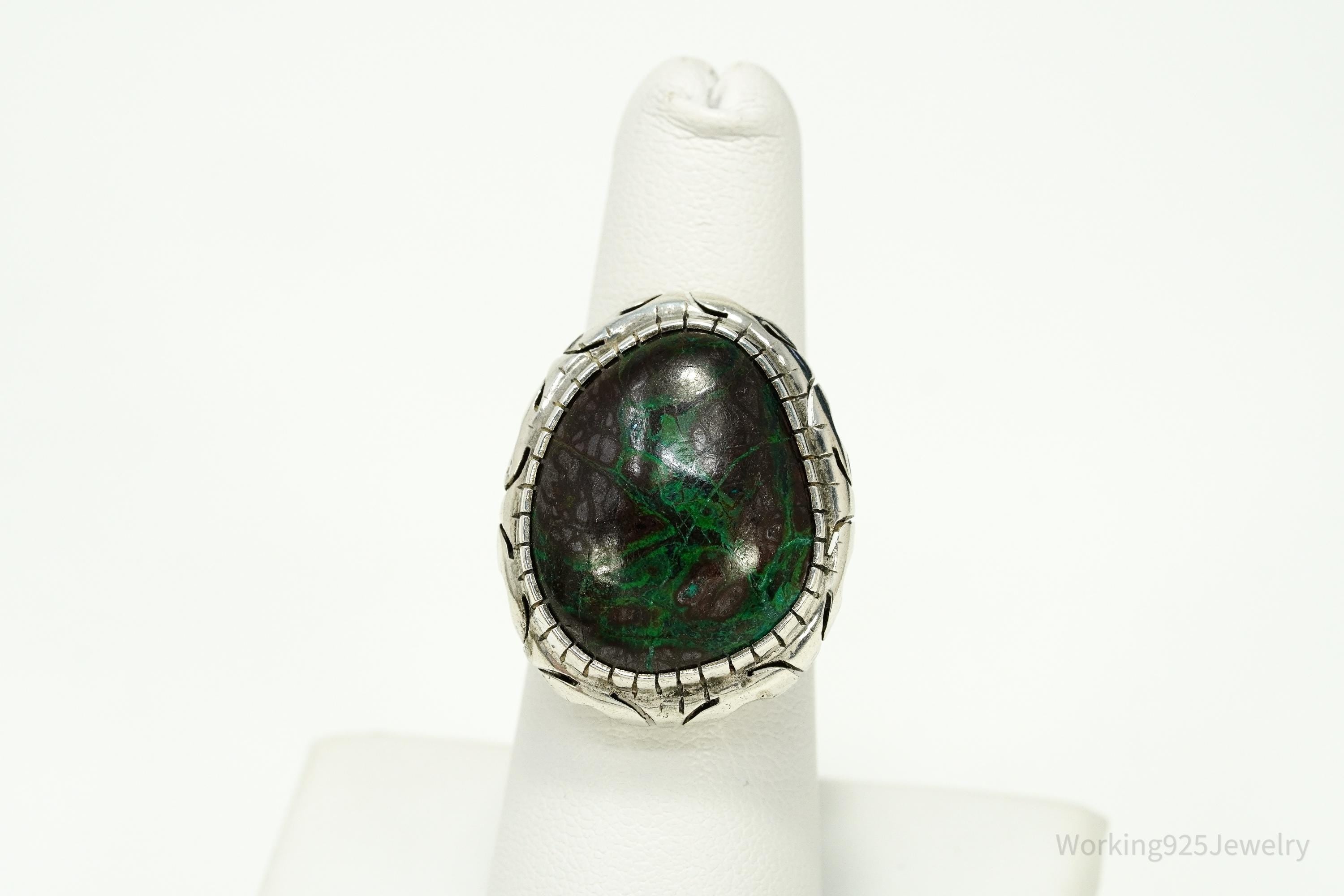Vintage Large Jasper Sterling Silver Ring - Size 6.5