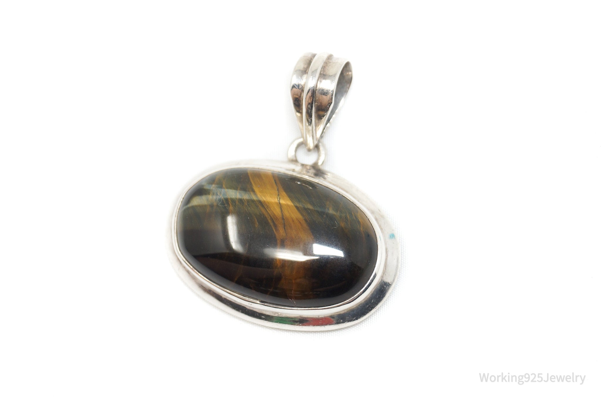 Vintage Southwestern Large Tigers Eye Sterling Silver Necklace Pendant