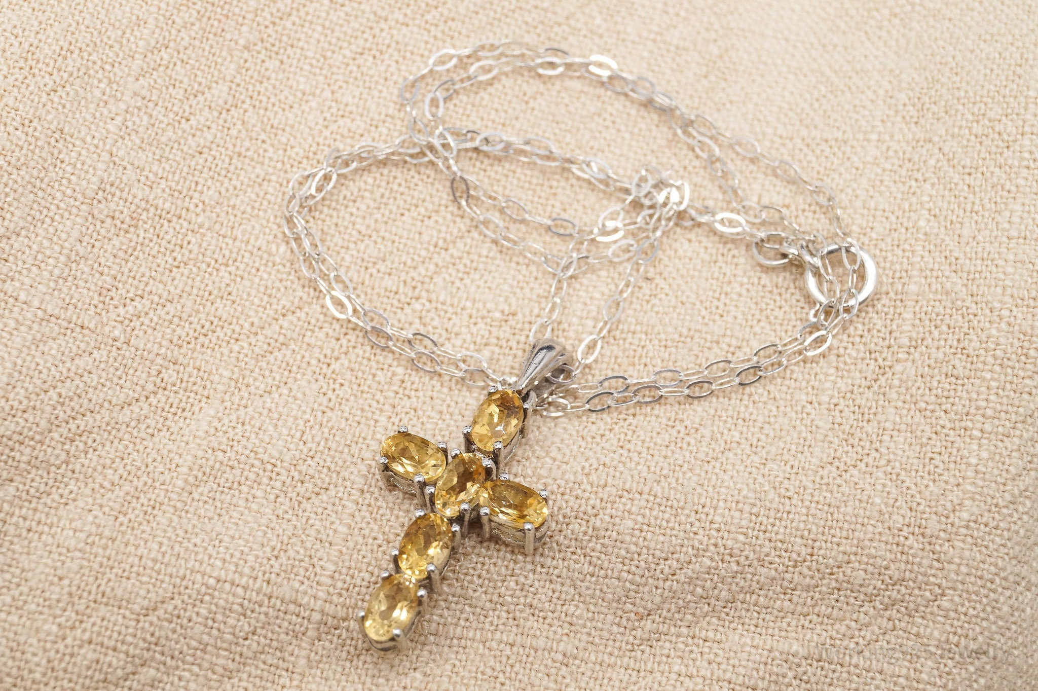 Vintage Citrine Sterling Silver Necklace 16"