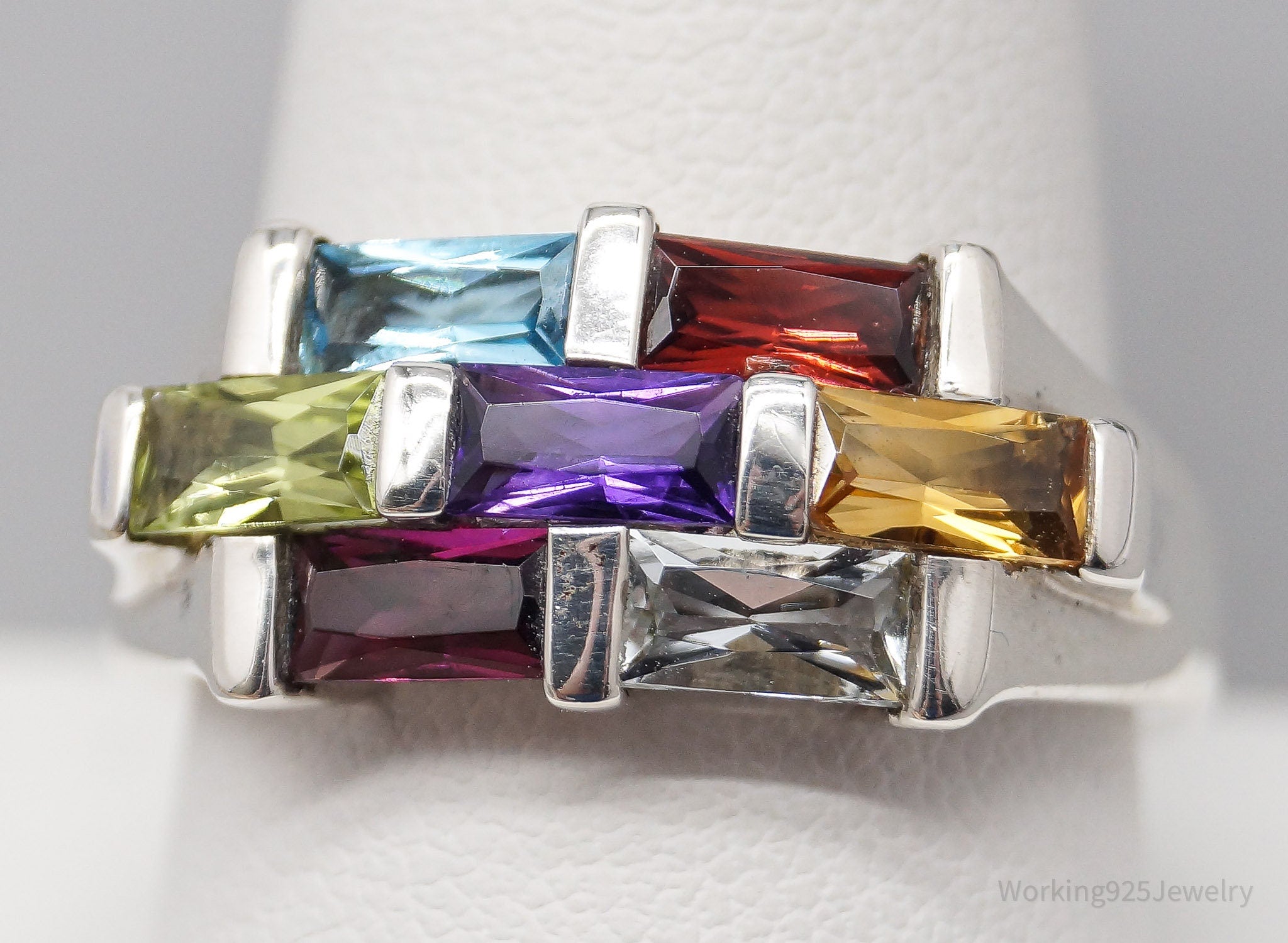 Vintage Multi Gemstone Sterling Silver Ring - Size 10