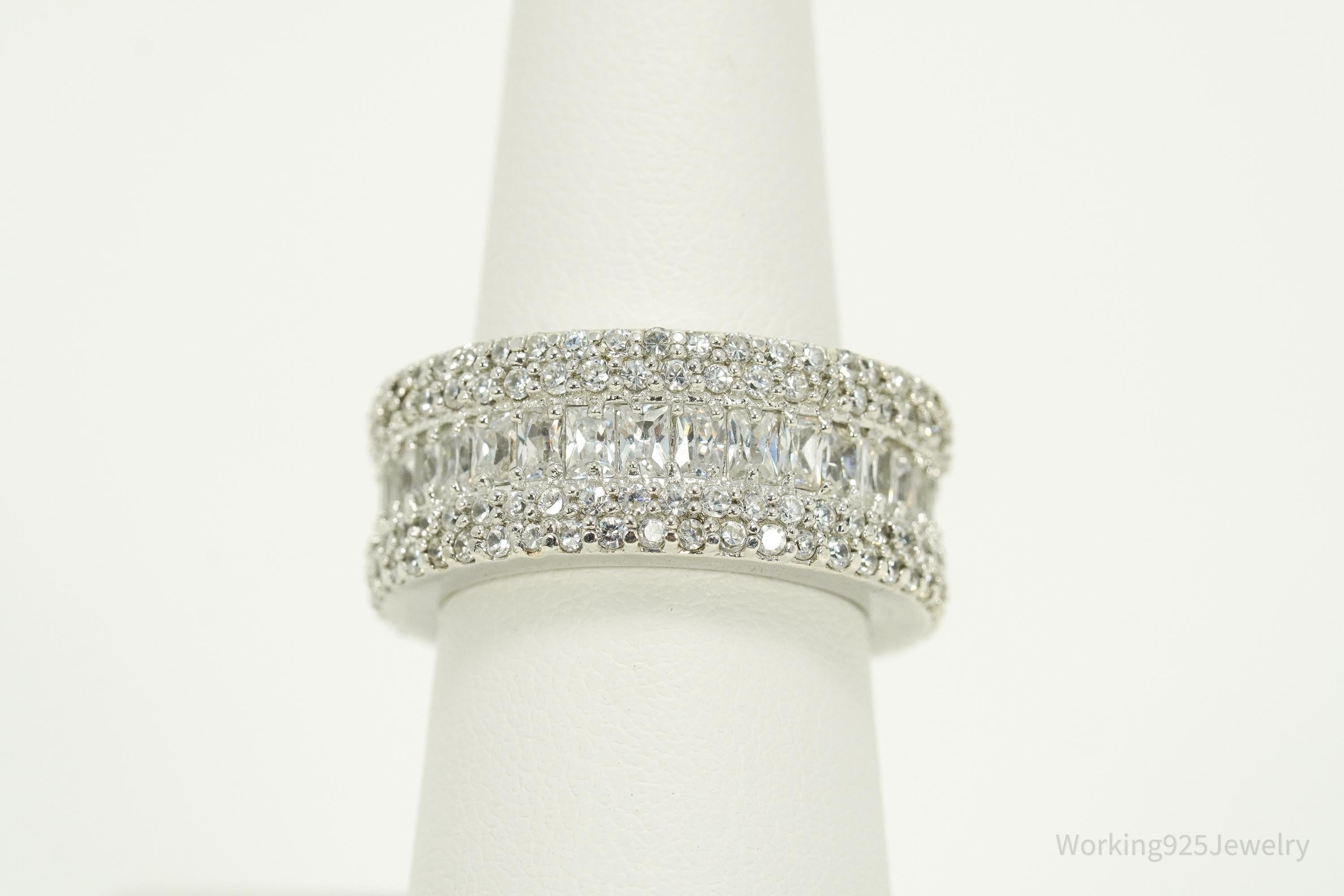 Vintage Cubic Zirconia Sterling Silver Band Ring - Size 7.25