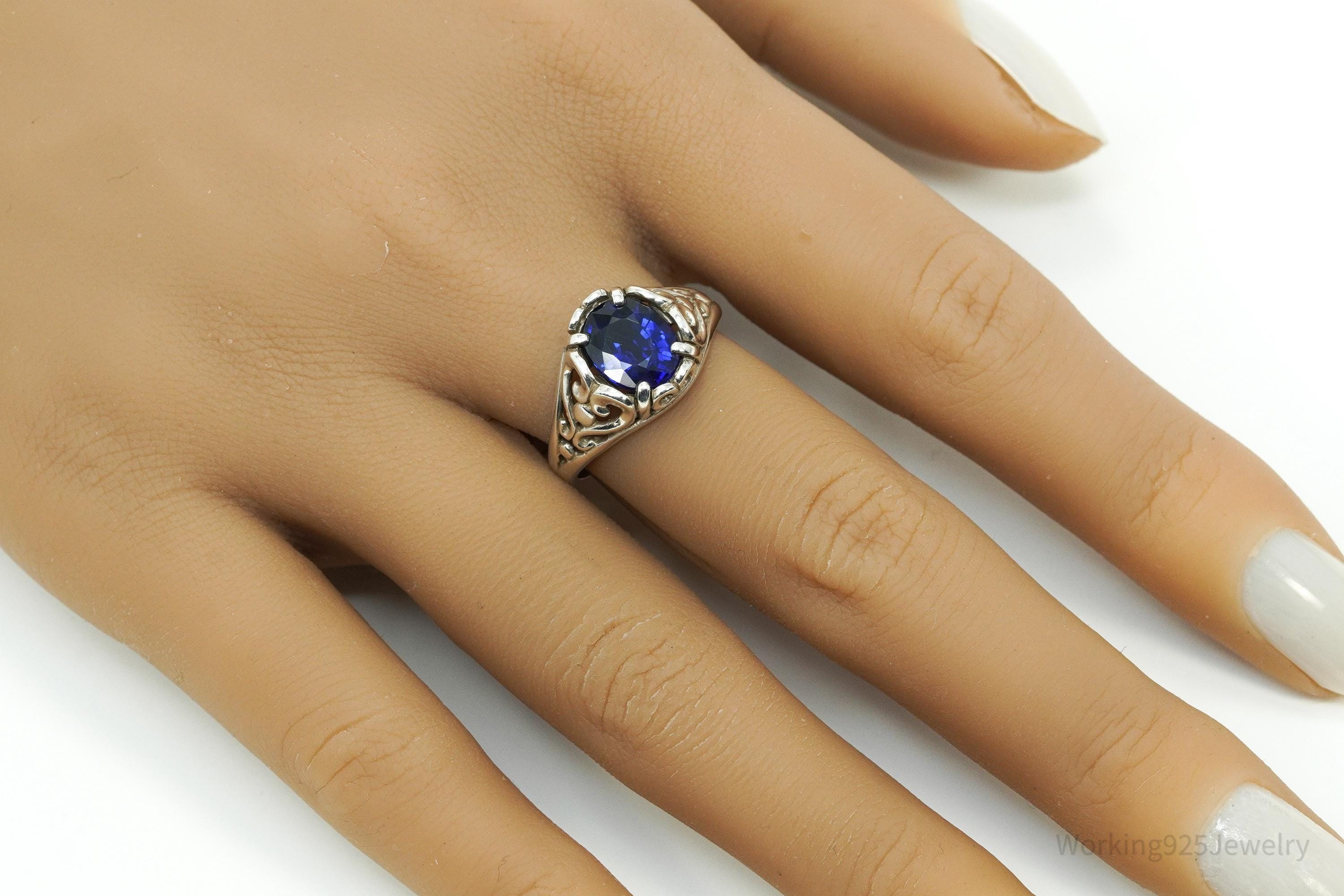 Vintage Designer Kabana Lab Blue Sapphire Sterling Silver Ring - Size 8.25